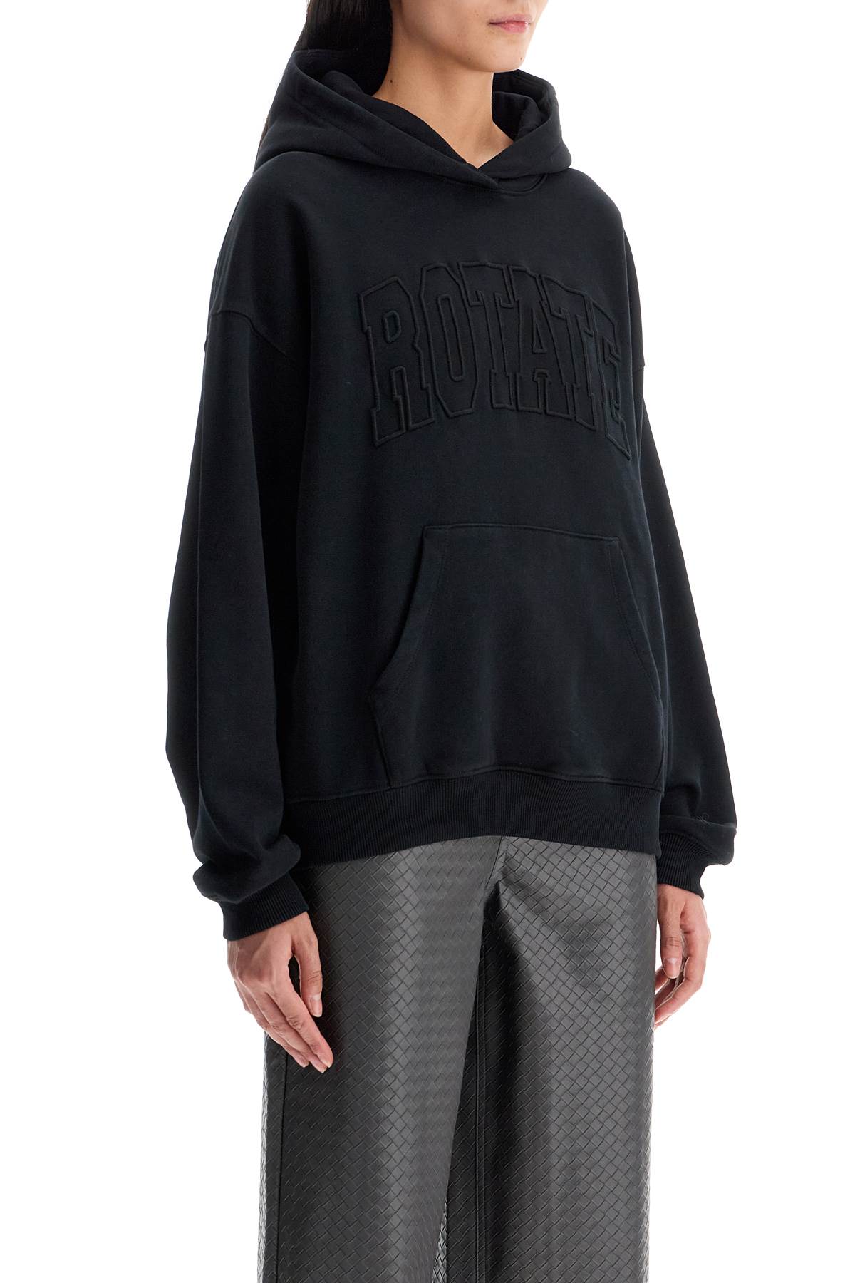 Rotate Birger Christensen Heavy Cotton Sweatshirt With Hood And Pouch Pocket In Black
