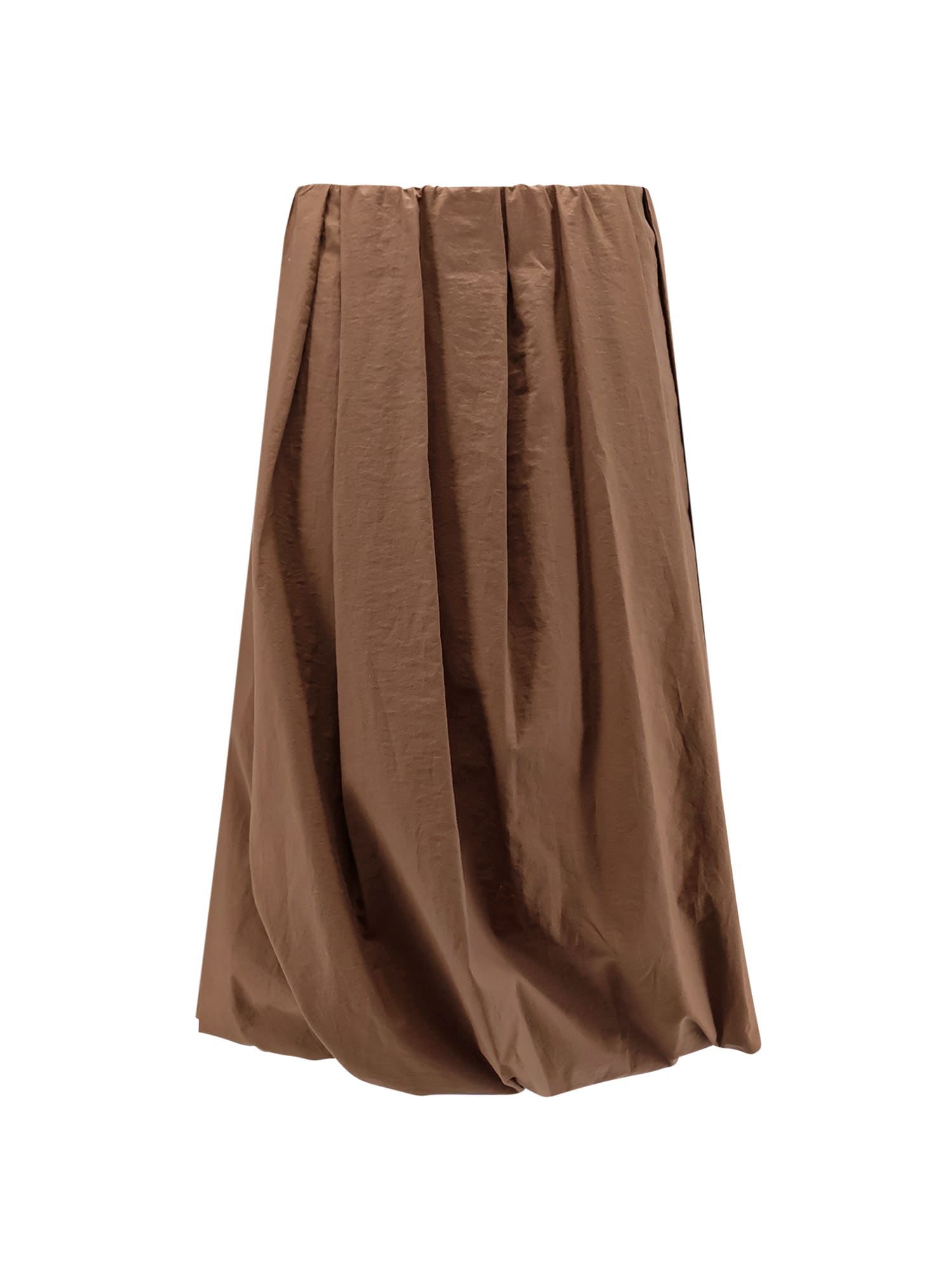Brunello Cucinelli Cotton Blend Pleated Midi Skirt With Elastic Waistband In Brown
