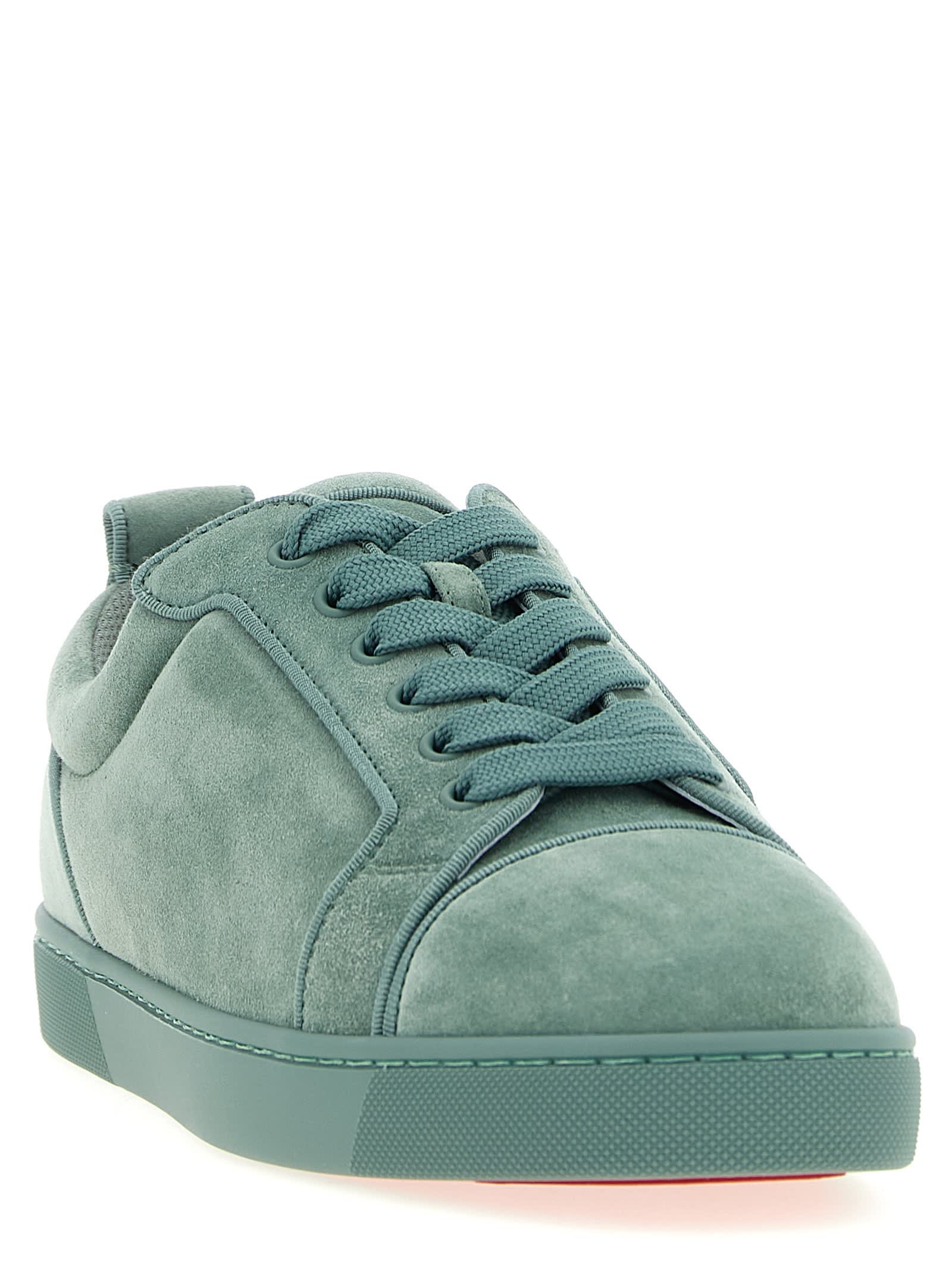 Christian Louboutin Junior Suede Round Toe Low-top Sneakers In Green