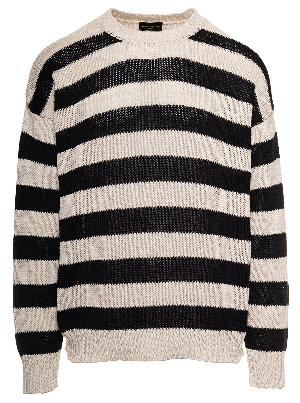 Roberto Collina Man Striped Cotton And Linen Crew Neck Sweater