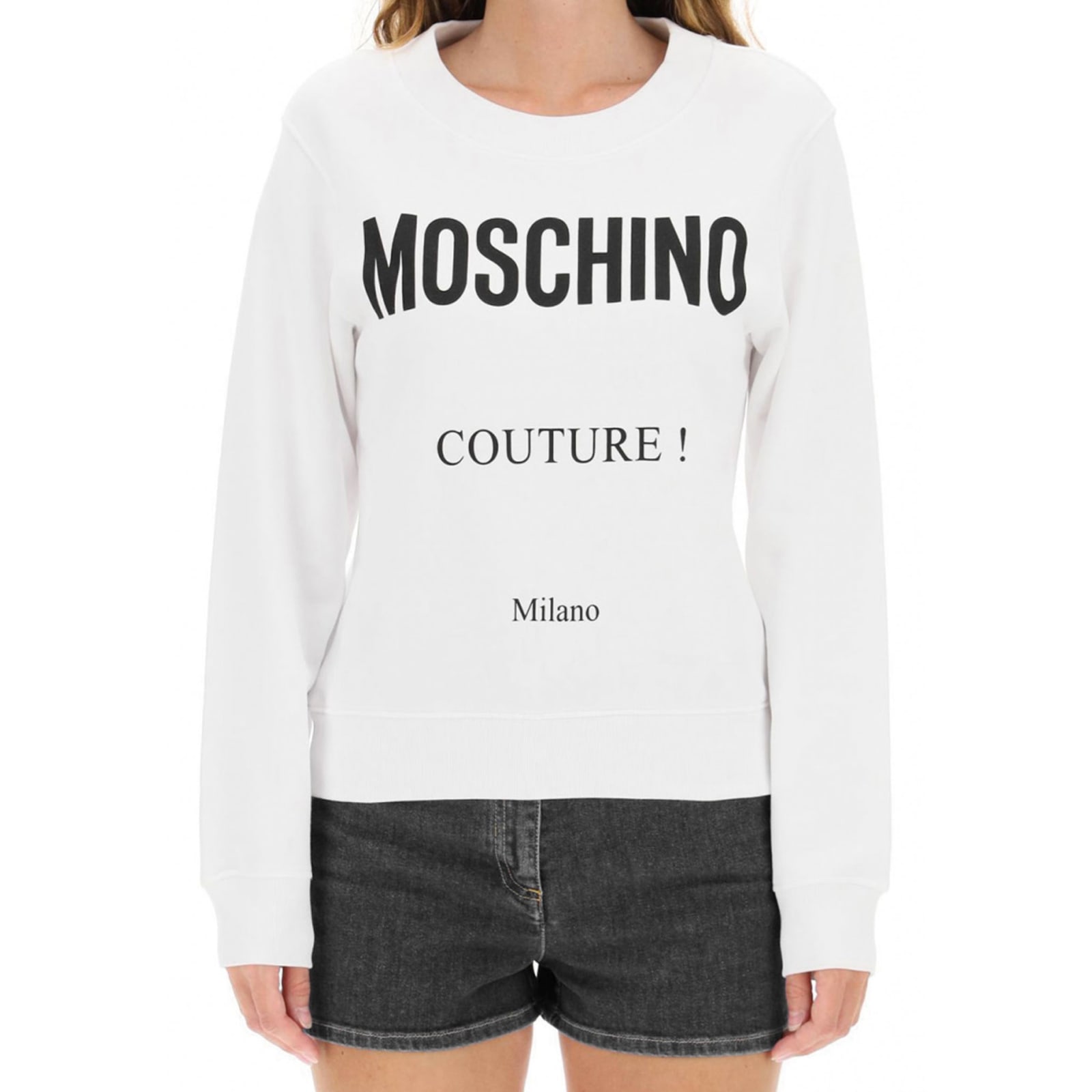 Shop Moschino Couture Cotton Logo Sweatshirt In White