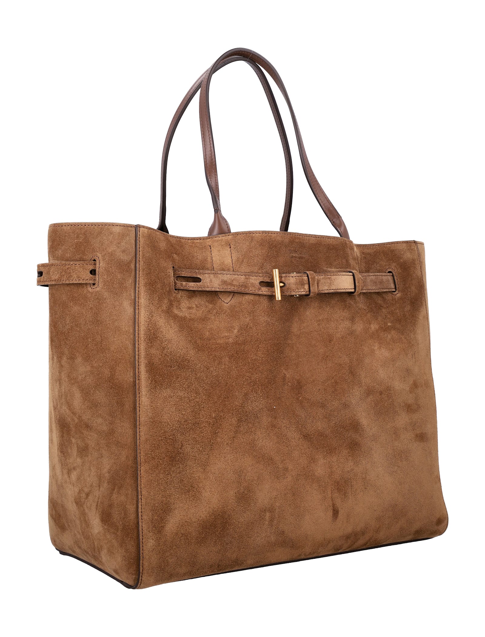 Tom Ford Rectangular Suede Tote With Belt Detail In Brown