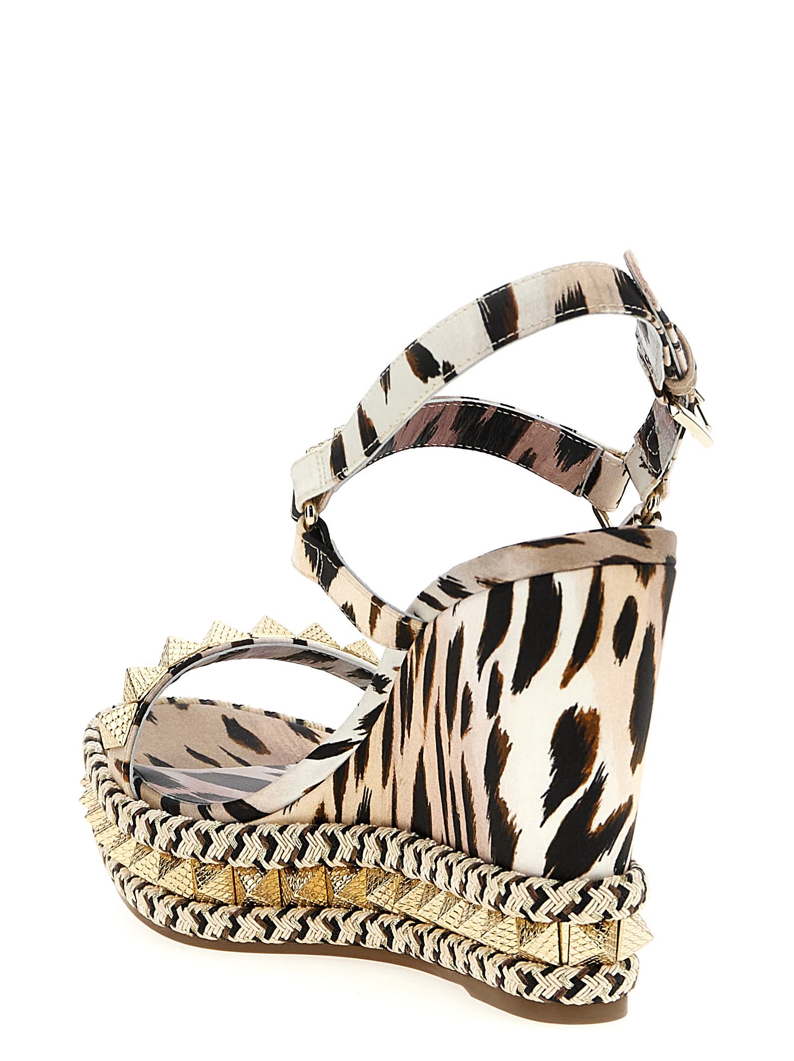 Christian Louboutin Pyraclou 110 Sandals In Rose-pink Silk In Animal Print