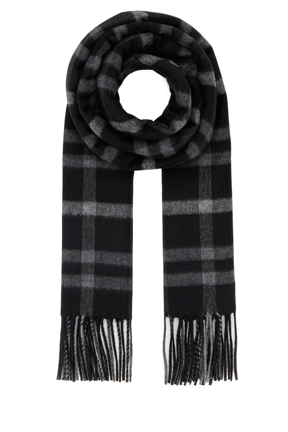 Saint Laurent Checkered Silk Blend Scarf With Fringed Edges In Black