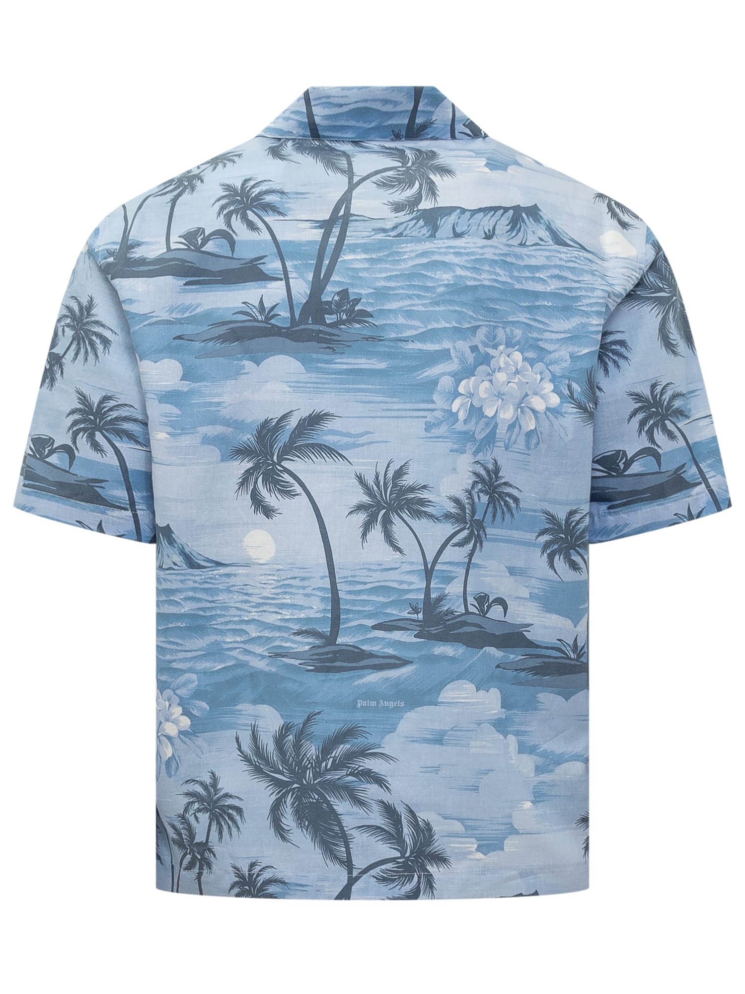 Shop Palm Angels Shirt With Sunset Pattern In Indigo Blue