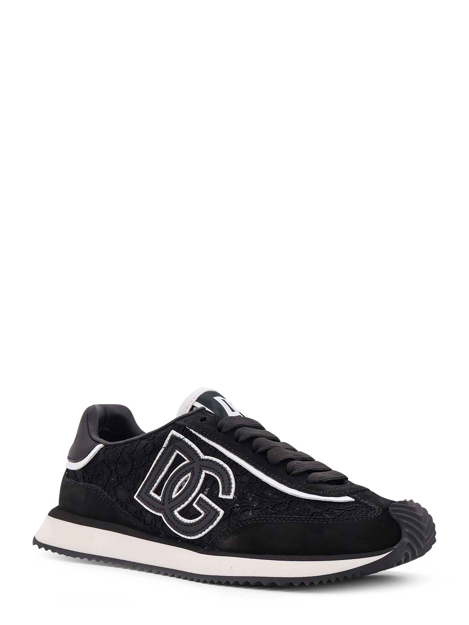 Dolce & Gabbana Dg Cushion Lace-detailed Suede Sneakers Shoes In Black