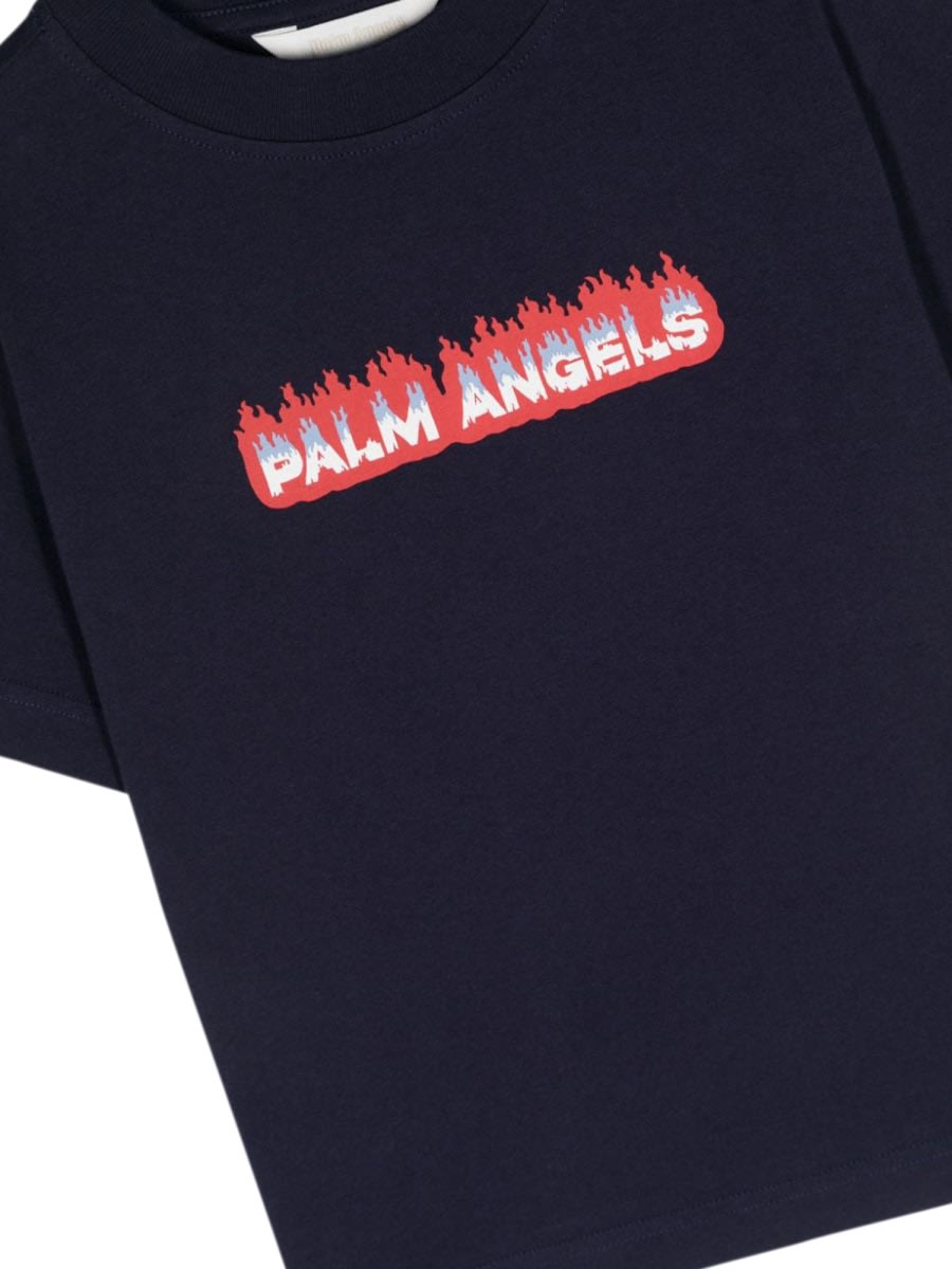 Shop Palm Angels Neon Logo Reg. T-shirt In Blue