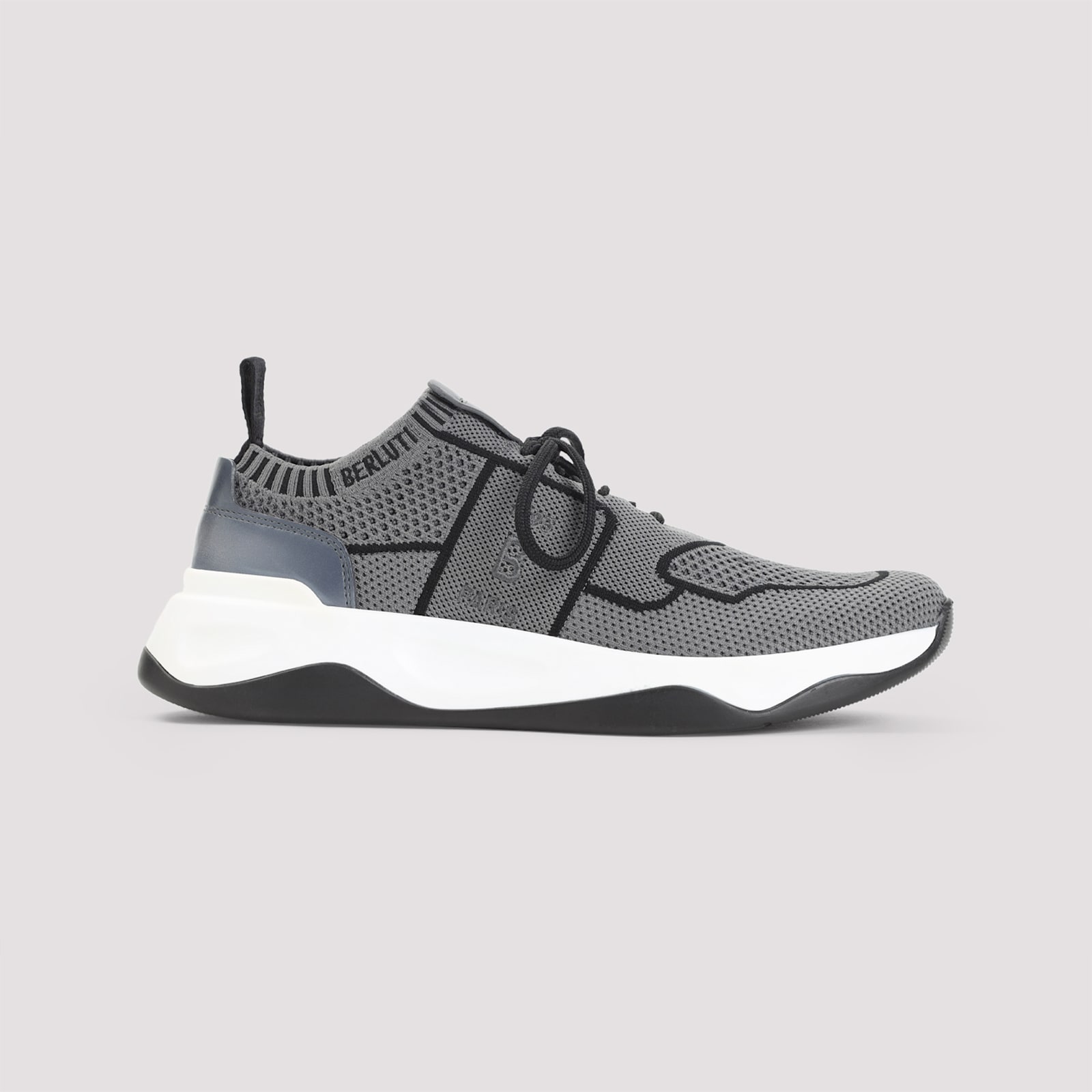 Berluti Gray Shadow Leather-trimmed Sneakers With Sock-like Fit In Gray