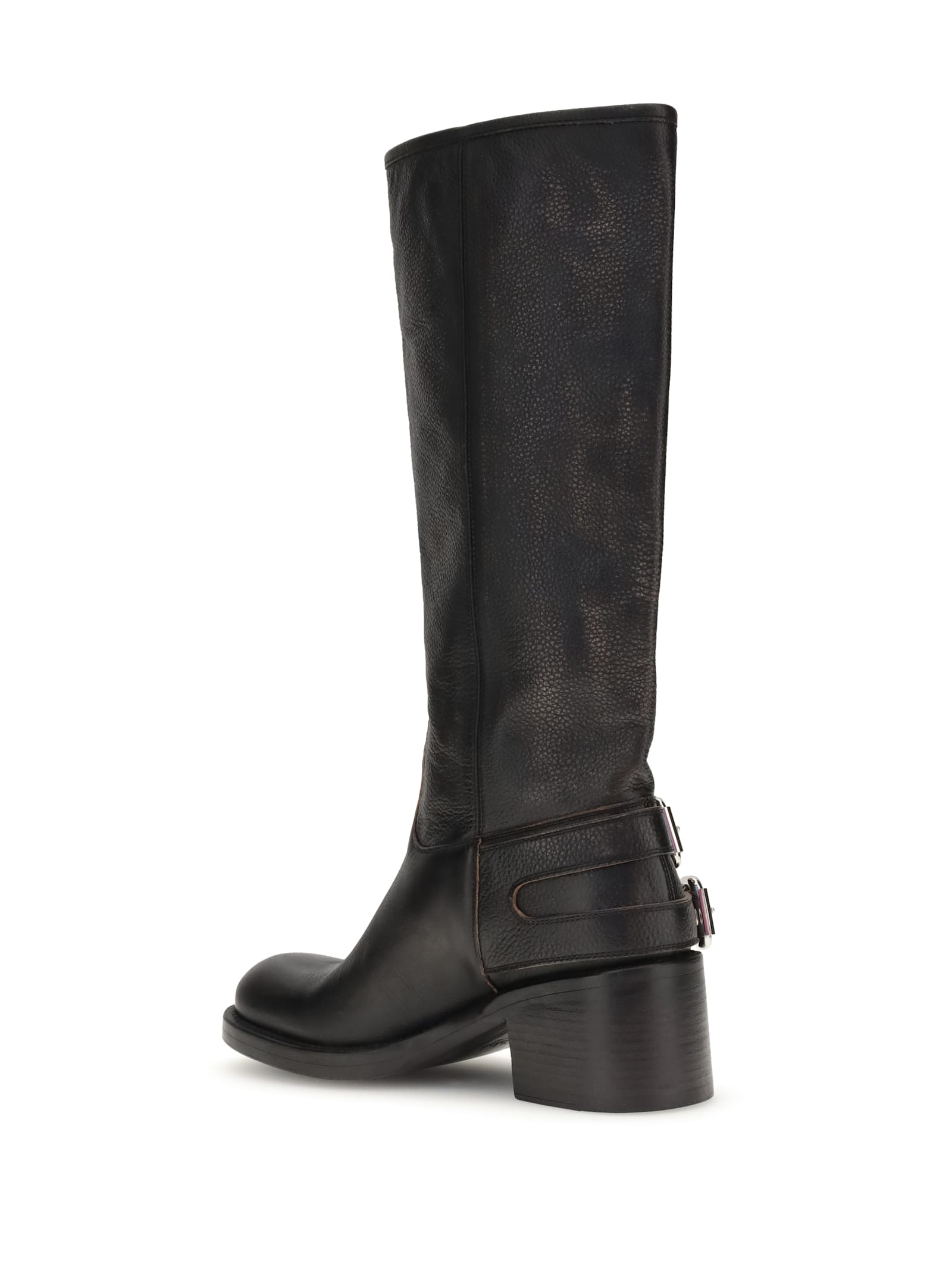 Chloé New Bikers Buckled Textured-leather Boots In Black