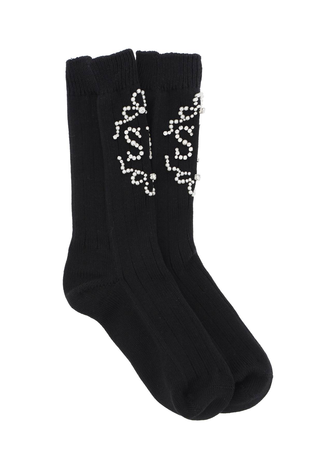 Shop Simone Rocha Sr Socks With Pearls And Crystals In Black Pearl Crystal (black)