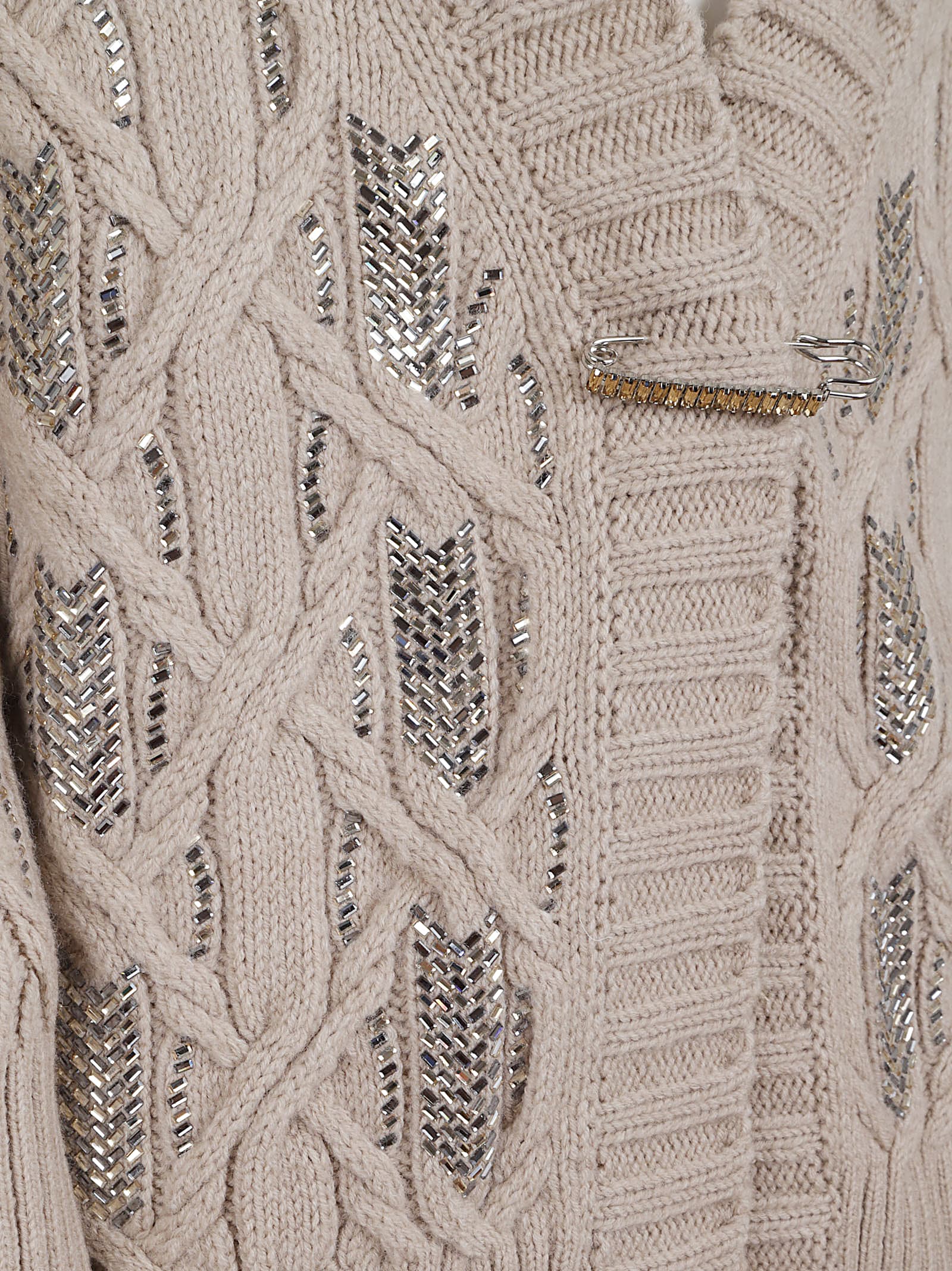 Ermanno Scervino Crystal-embellished Cable-knit Cardigan In Gray