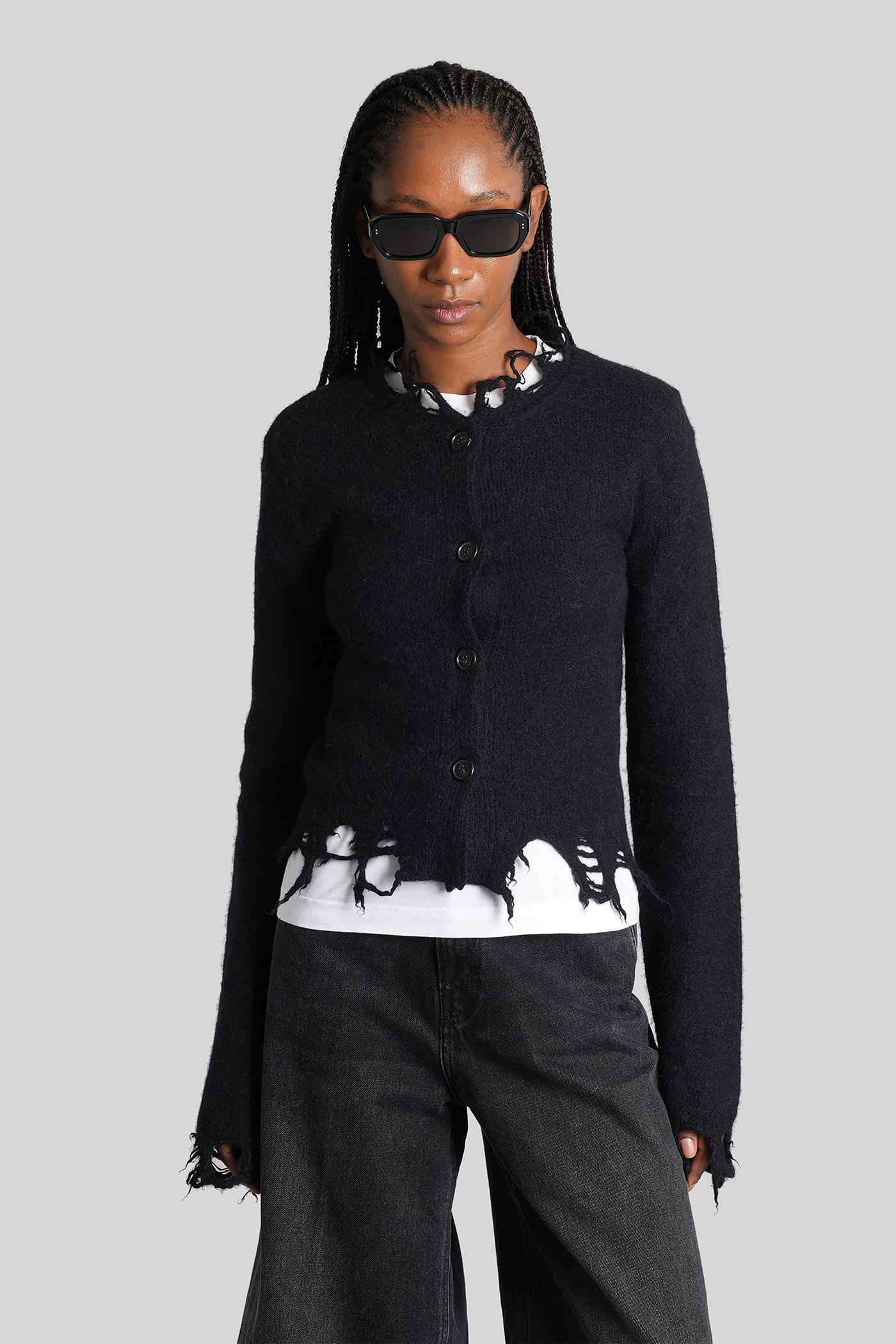 Haikure Jill Sweater With Long Sleeves And Distressed Edges In Black