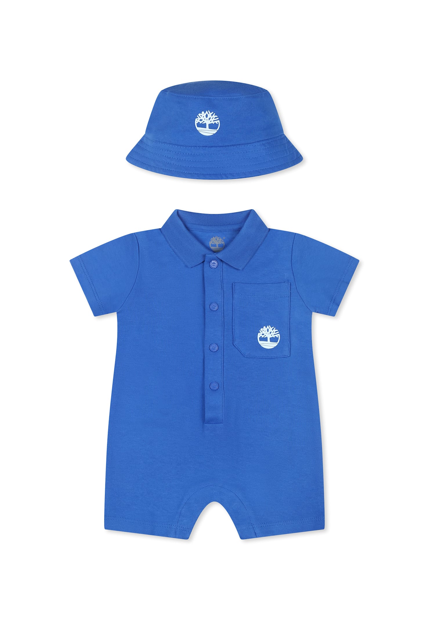 Shop Timberland Light Blue Romper Set For Baby Boy With Tree