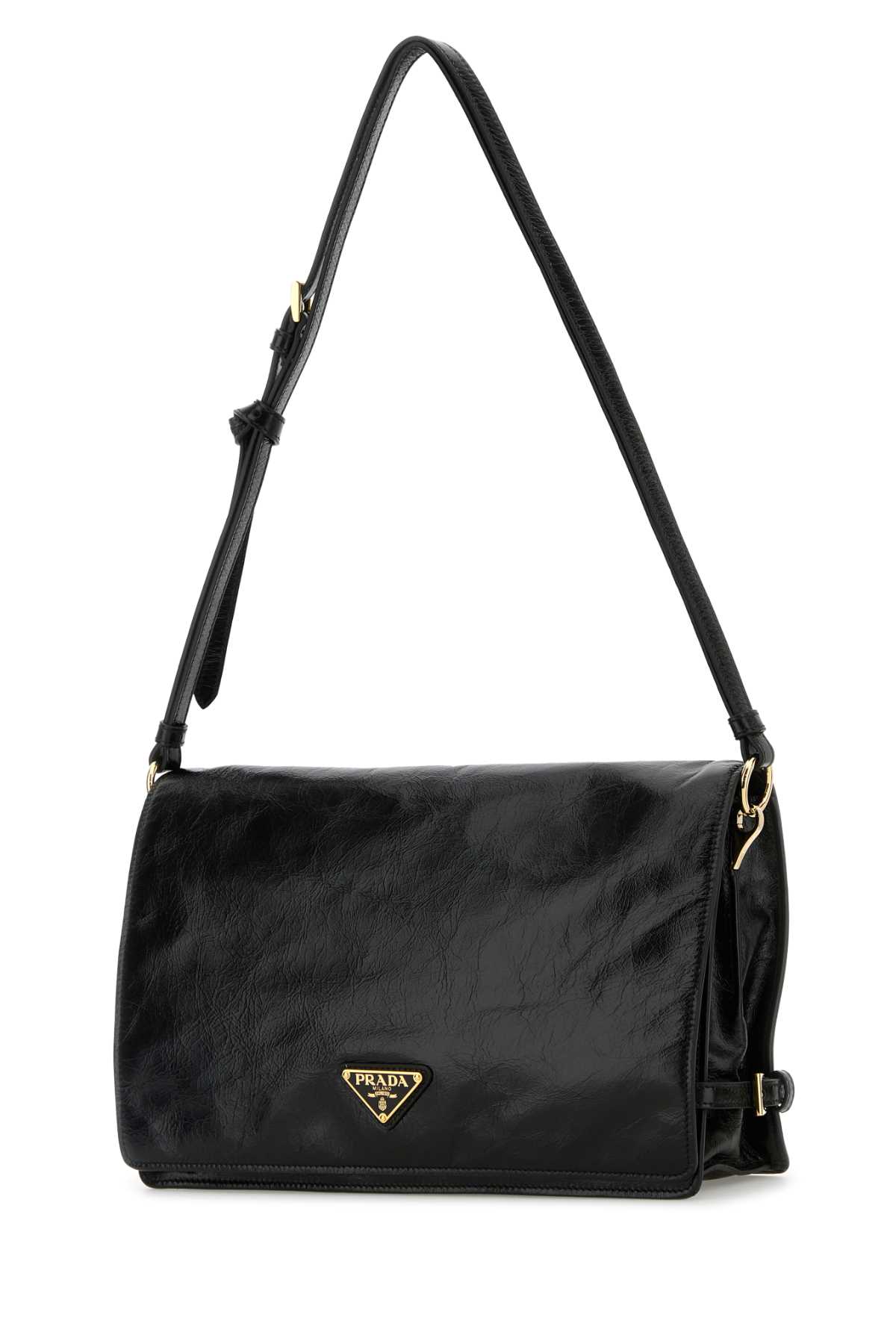 Prada Medium Triangle Logo Shoulder Bag In Black