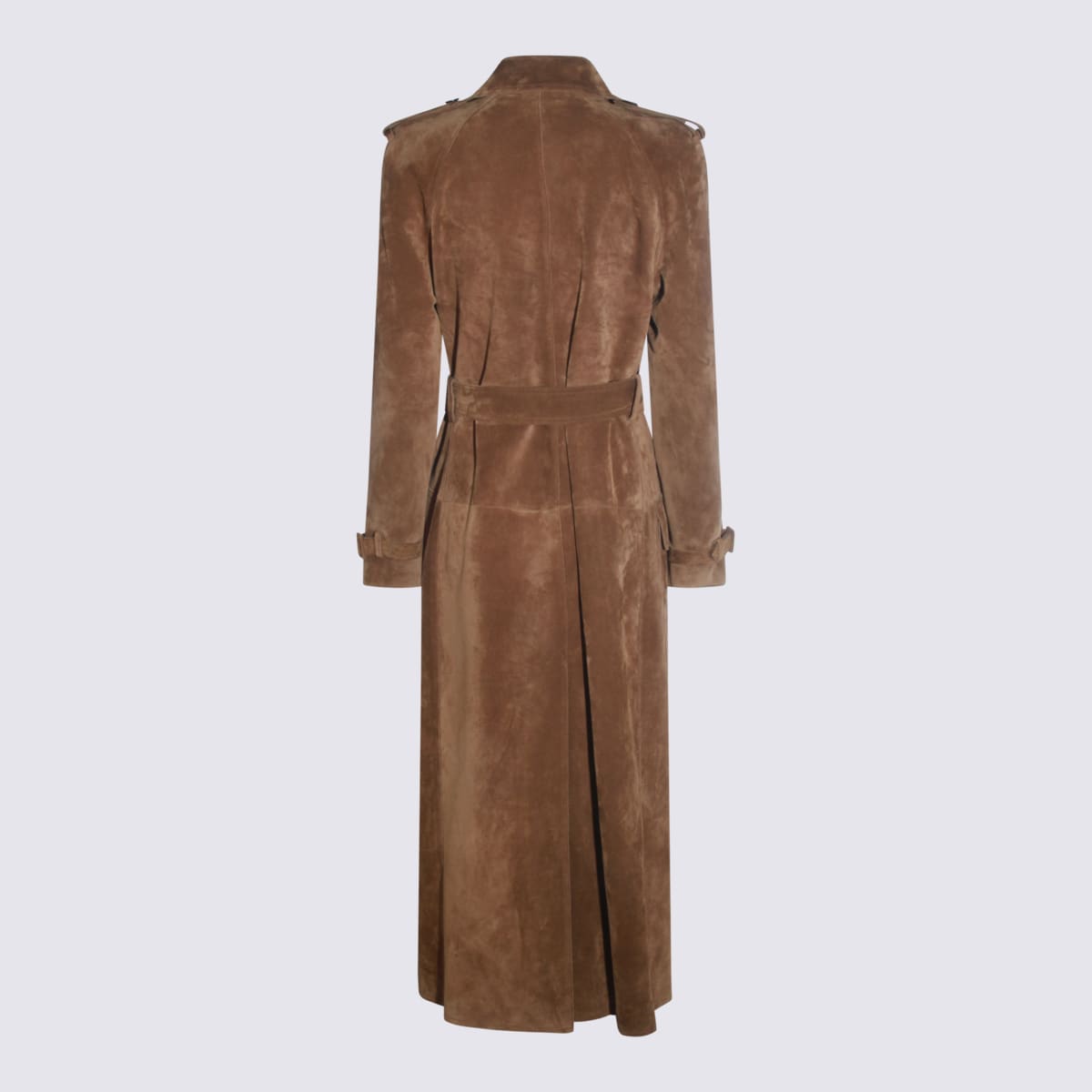 Saint Laurent Brown Leather Trench Coat In Brown
