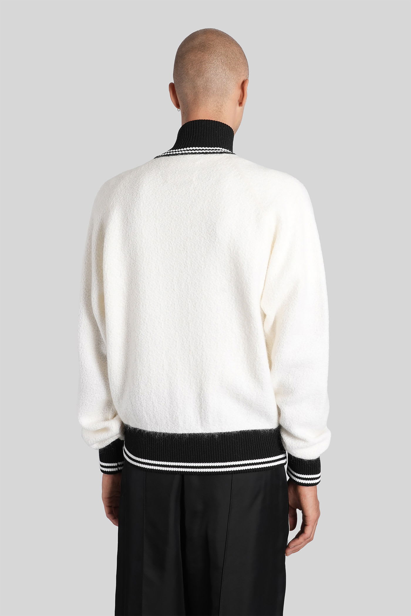 Jil Sander Hn Ls Zip Up Jkt Knitwear In White Wool In Animal Print