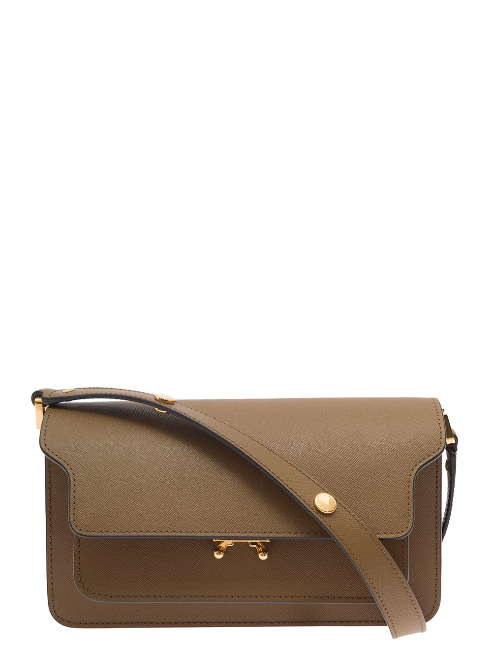 Shop Marni Trunk Brown Shoulder Bag With Push-lock Fastening In Leather Woman