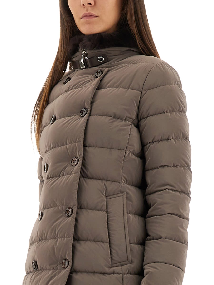Moorer Double-breasted Long Padded Coat In Brown