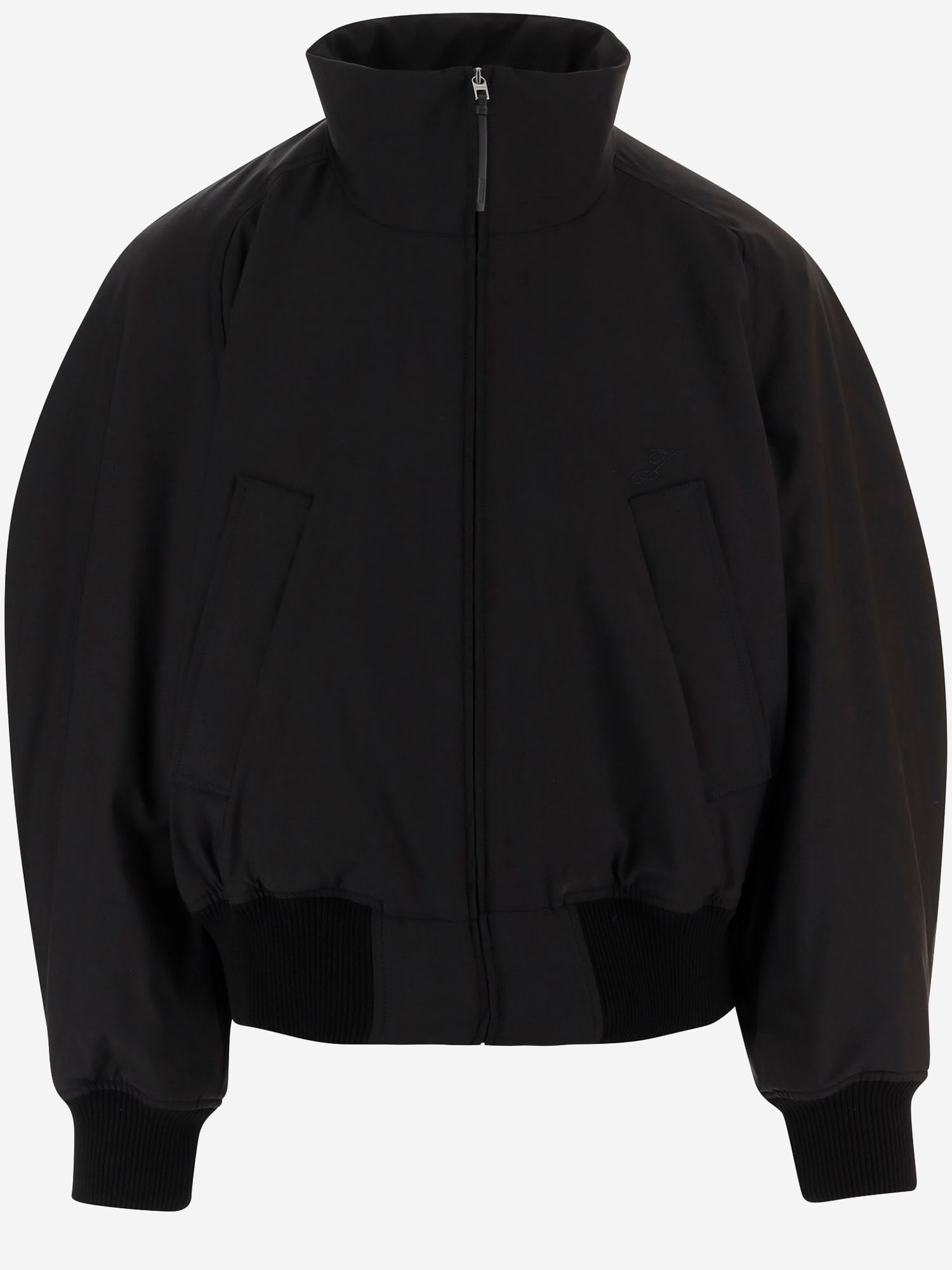 Jacquemus Stretch Cotton Blend Jacket With Zip And High Collar In Black