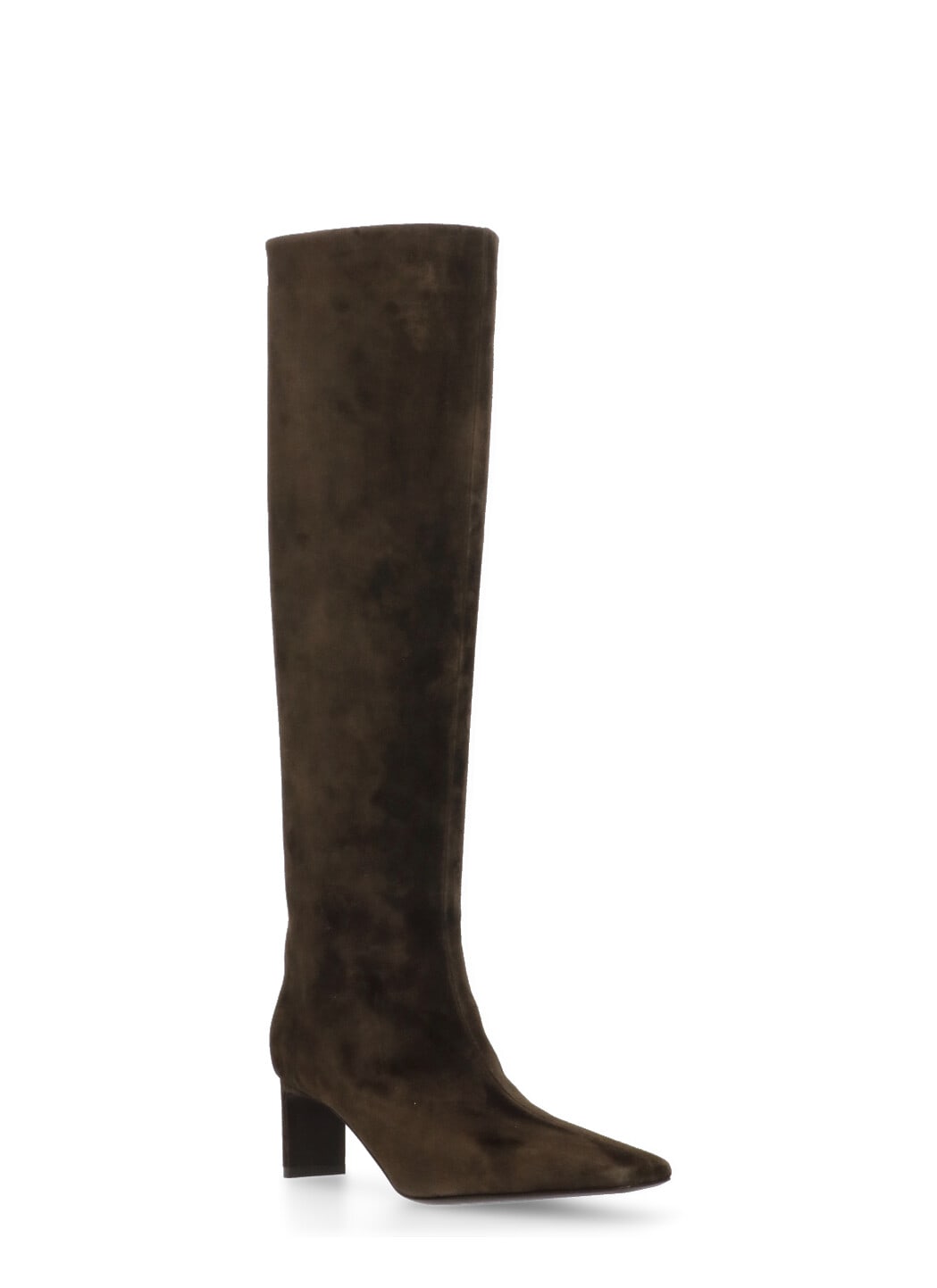 Khaite Knee-high Brown Suede Leather Boots In Black