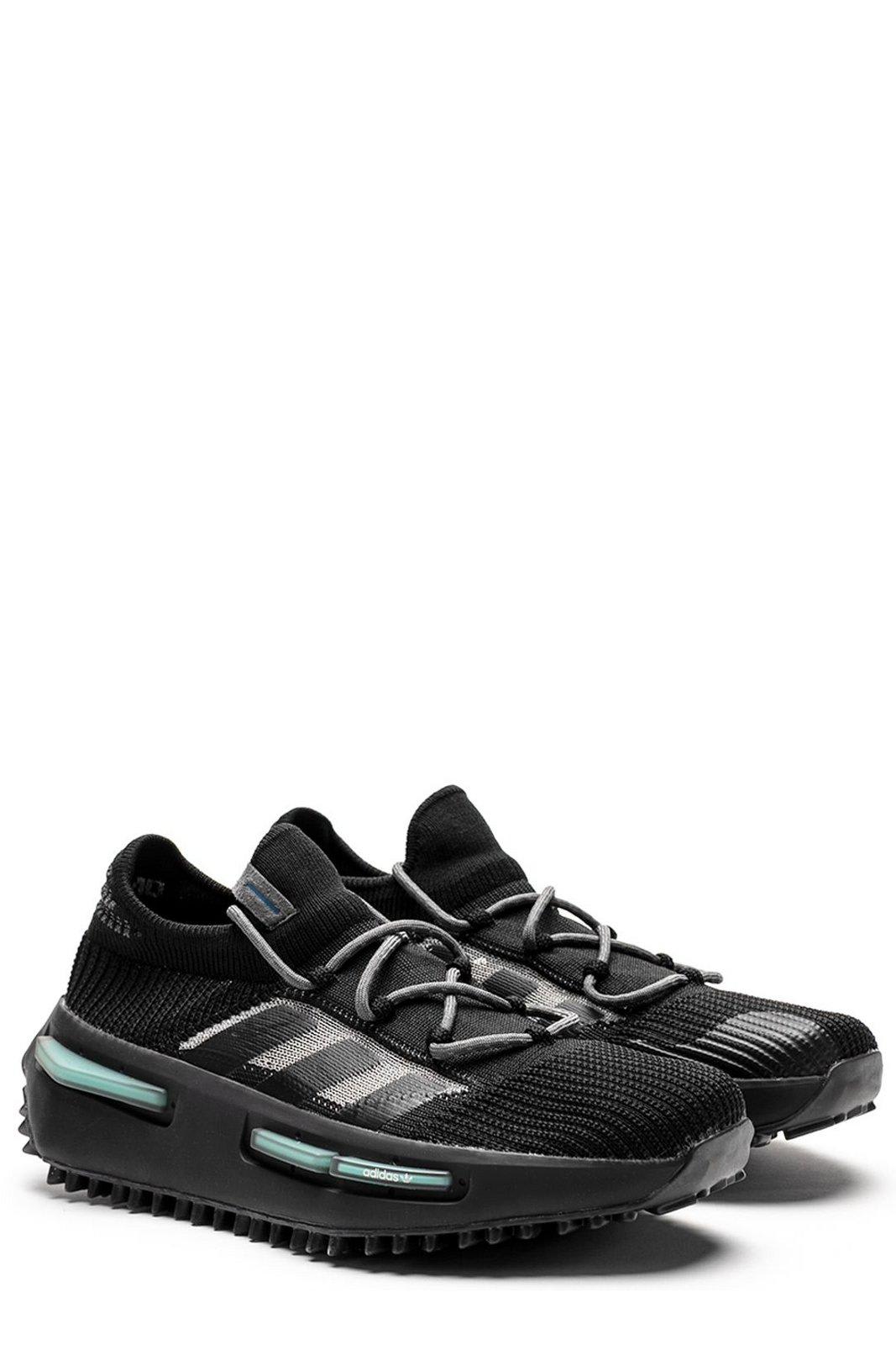 Shop Adidas Originals Side Stripe Detailed Lace-up Sneakers In Cblack/cblack/altblu