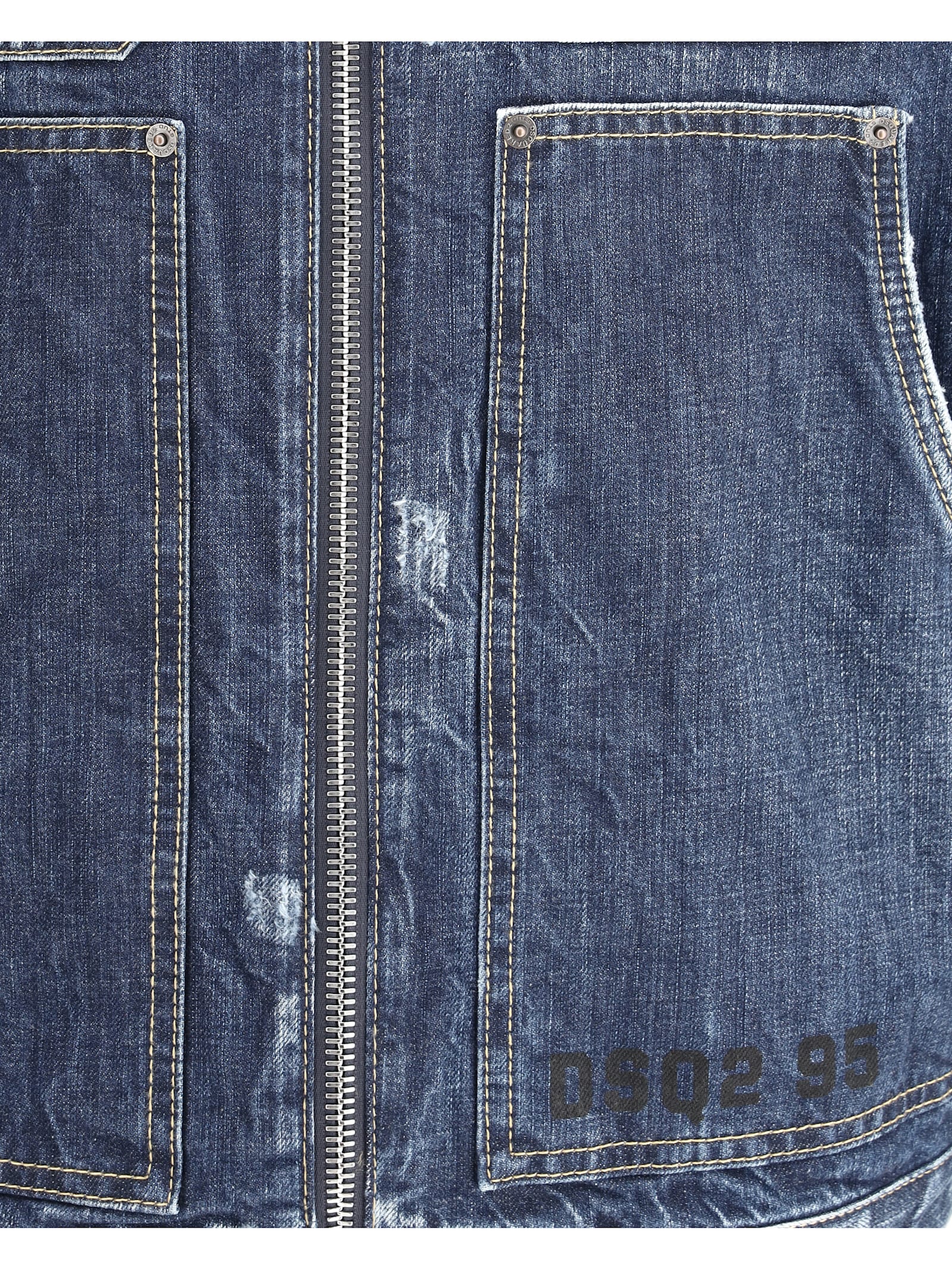 Dsquared2 Distressed Denim Carpenter Jacket Pockets In Navy Blue
