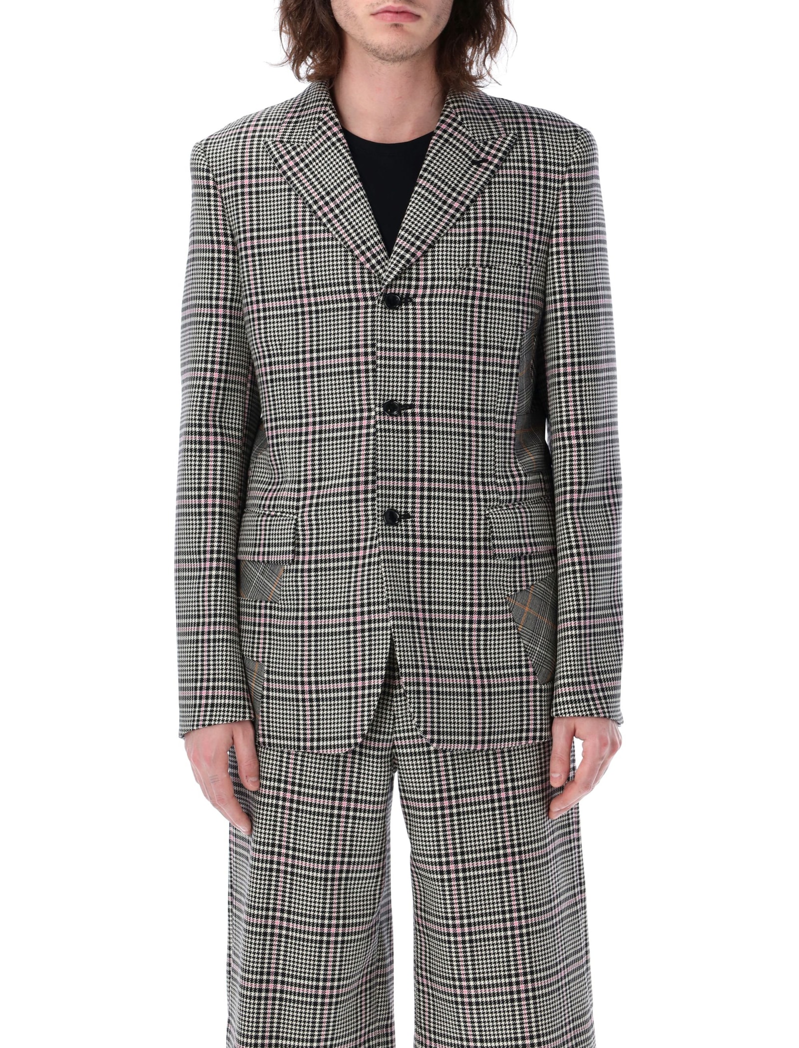 Comme Des Garçons Homme Deux Patchwork Detailing Checked Blazer In Black Pink