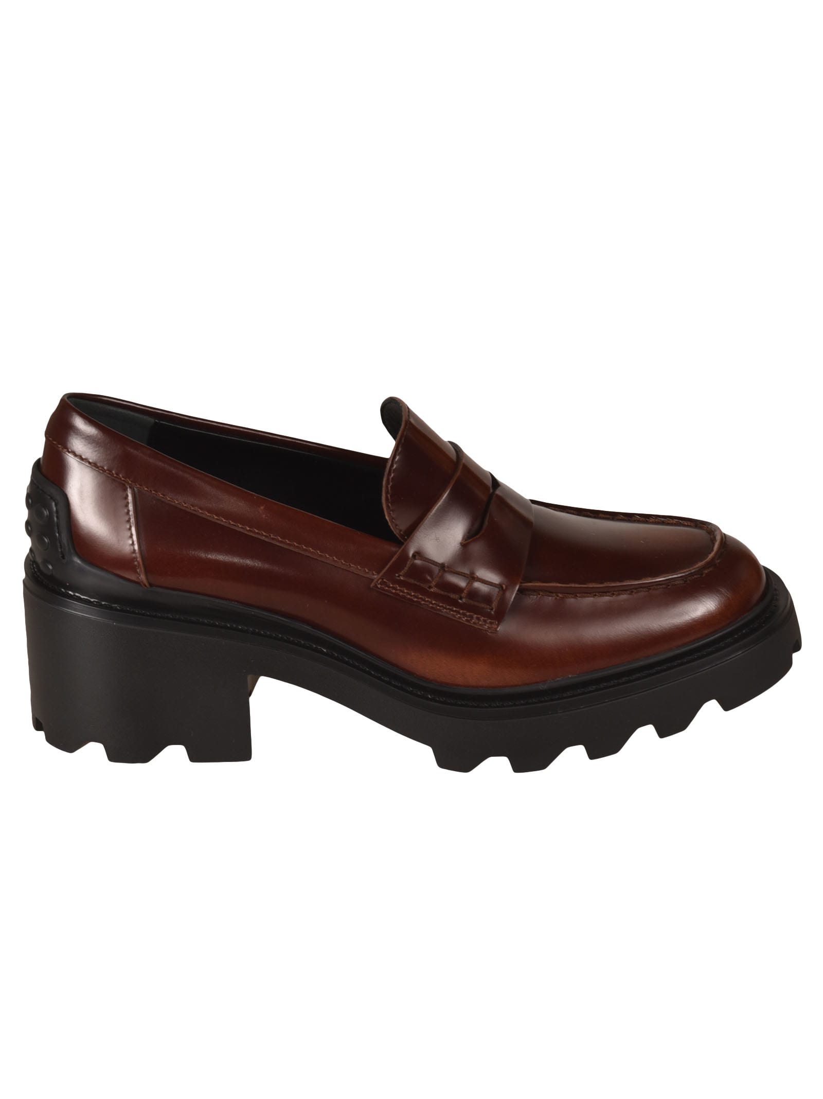 Tods Block Heel Leather Loafers