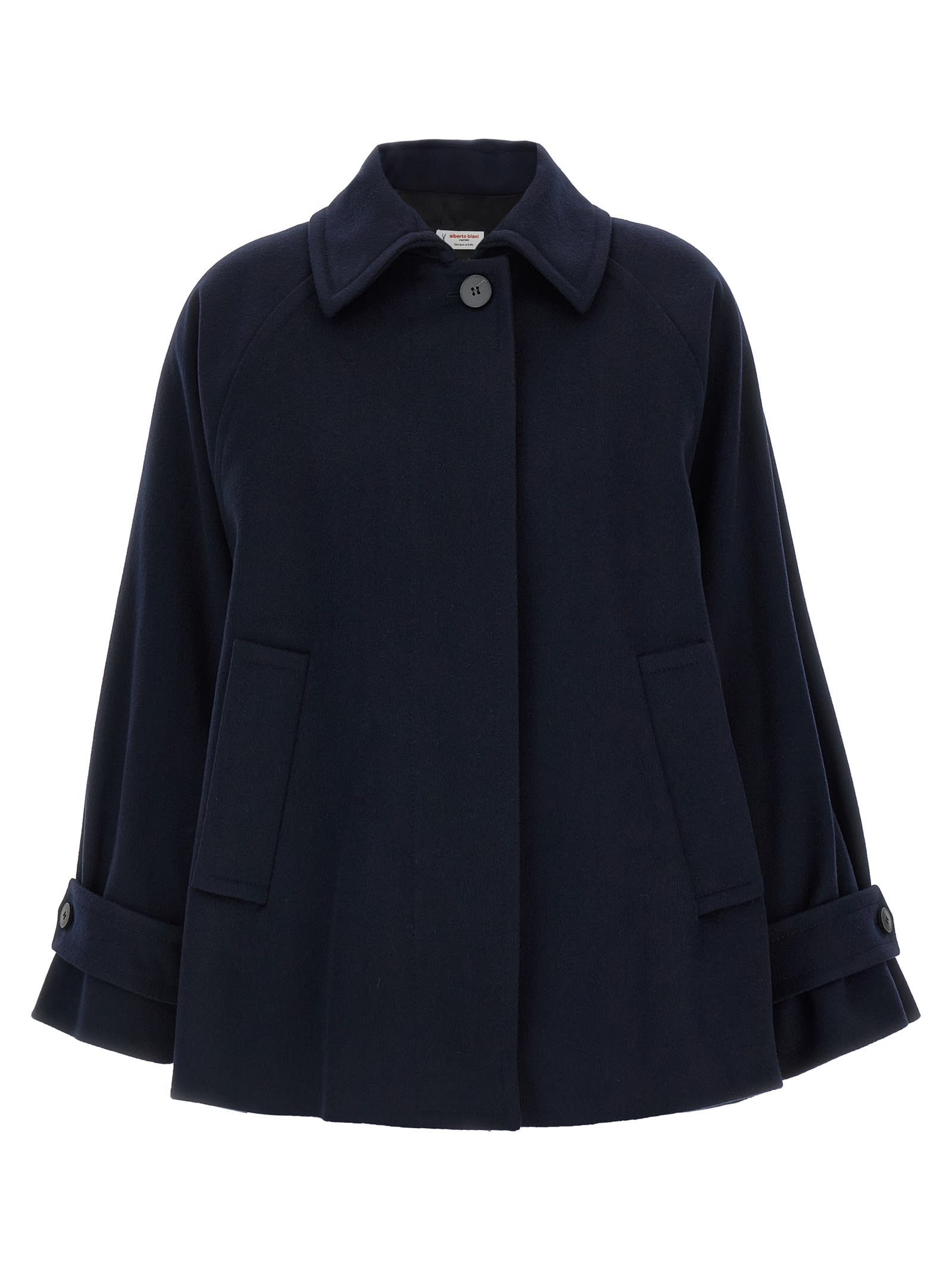 Alberto Biani Wool Coat With Wide Sleeves And Front Pockets In Blue