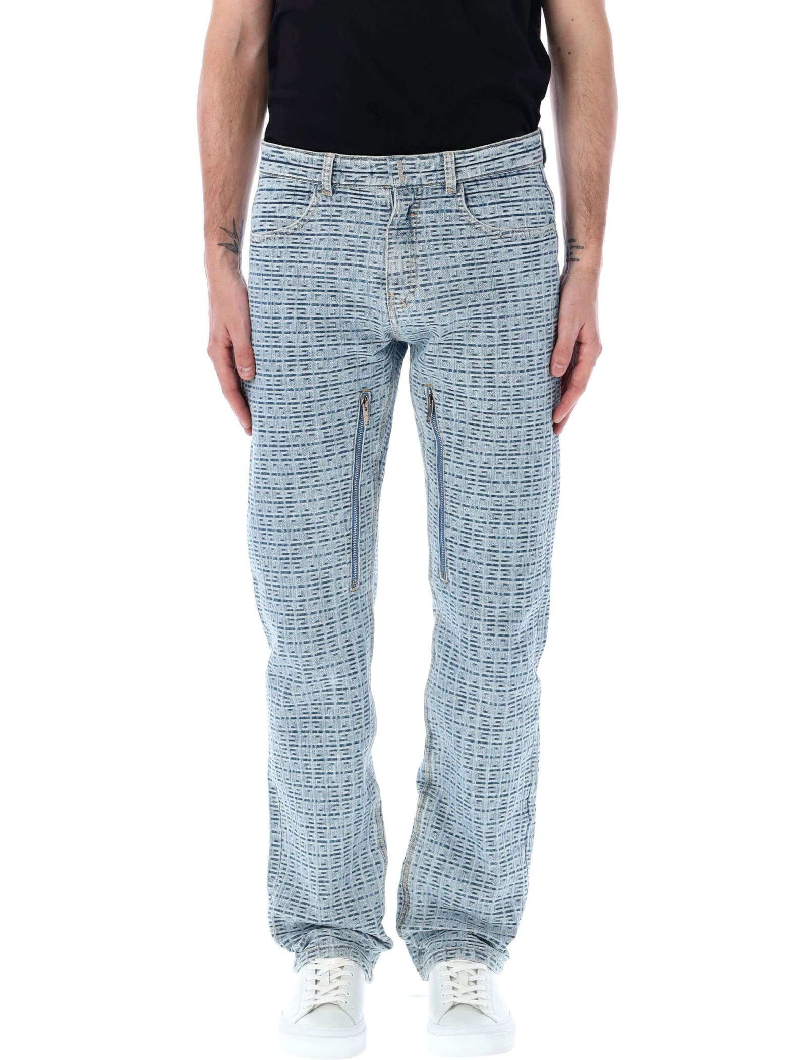 Shop Givenchy Straight Fit Denim Trousers With Zip In Light Blue