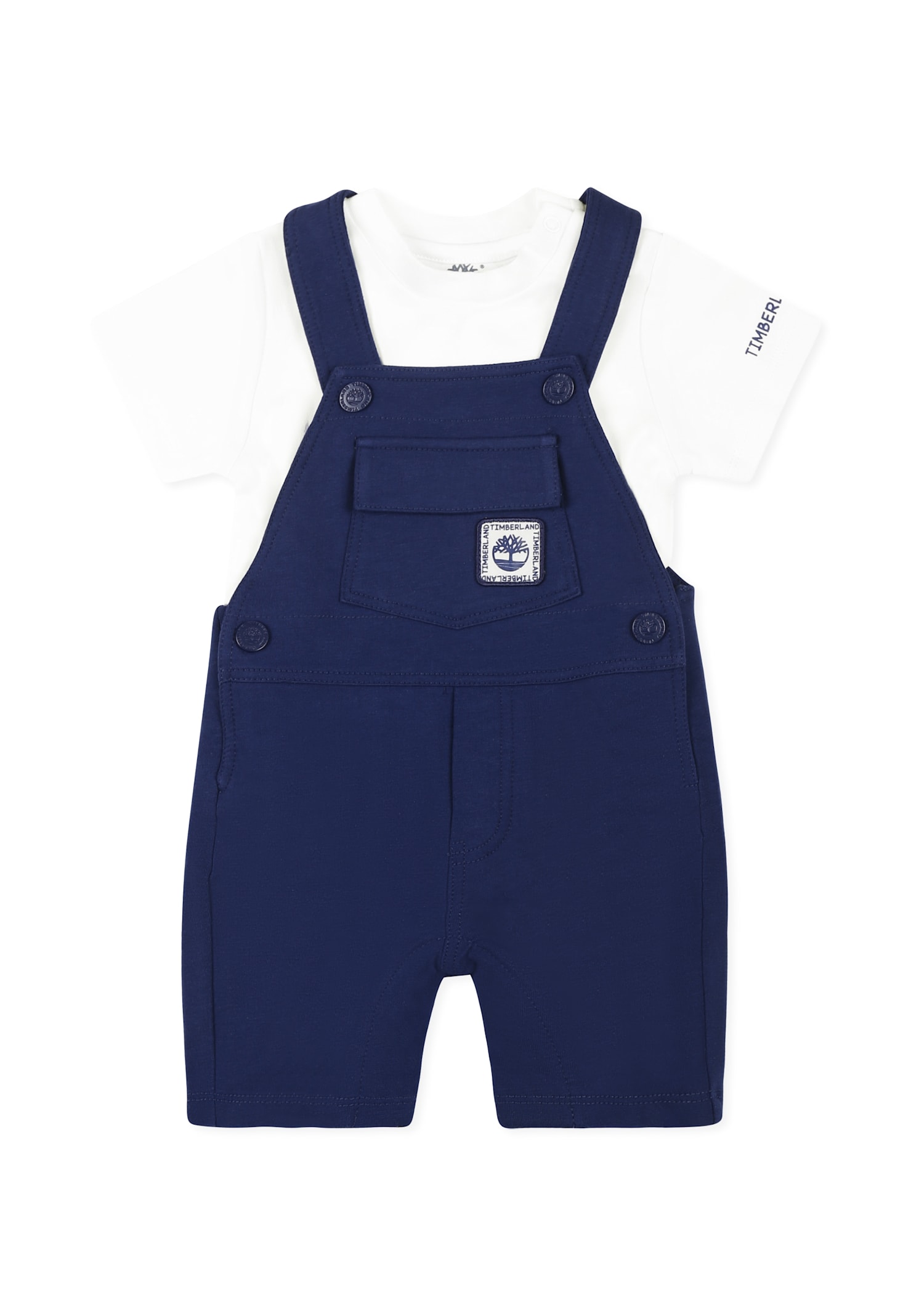 Timberland Blue Dungarees Suit For Baby Boy With Logo In Blue