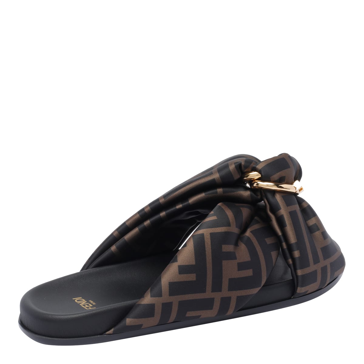 Fendi Feel Slides With Double-band And D-ring Buckle In Brown