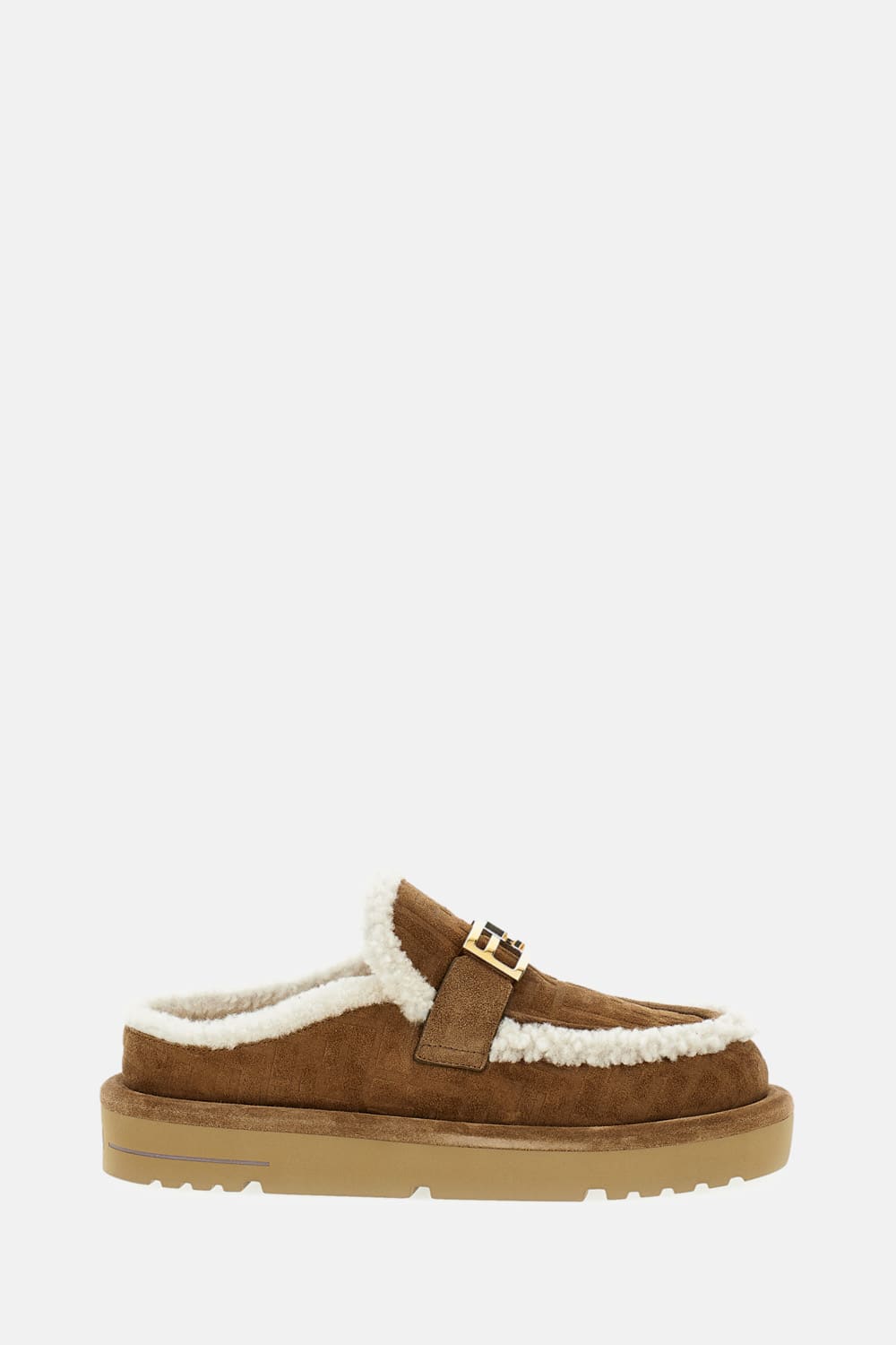 Fendi Suede And Shearling Sabot In Brown