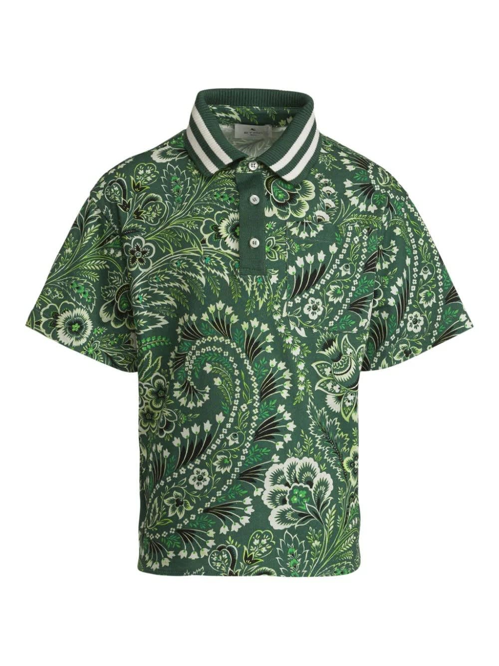 Shop Etro Green Polo Shirt With Paisley Print