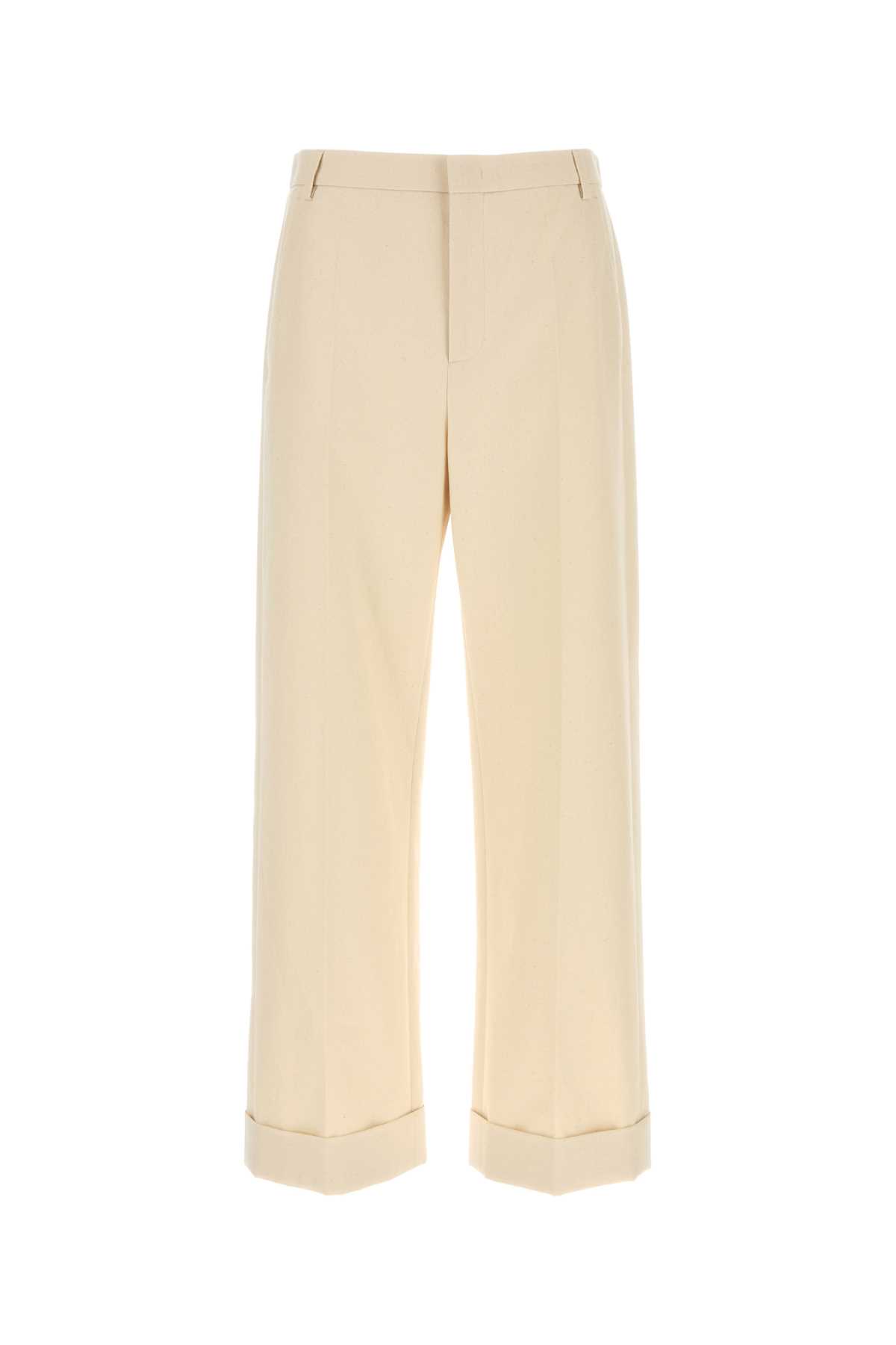 Valentino Cotton Trousers With Cuffed Hem And Pockets In Neutral