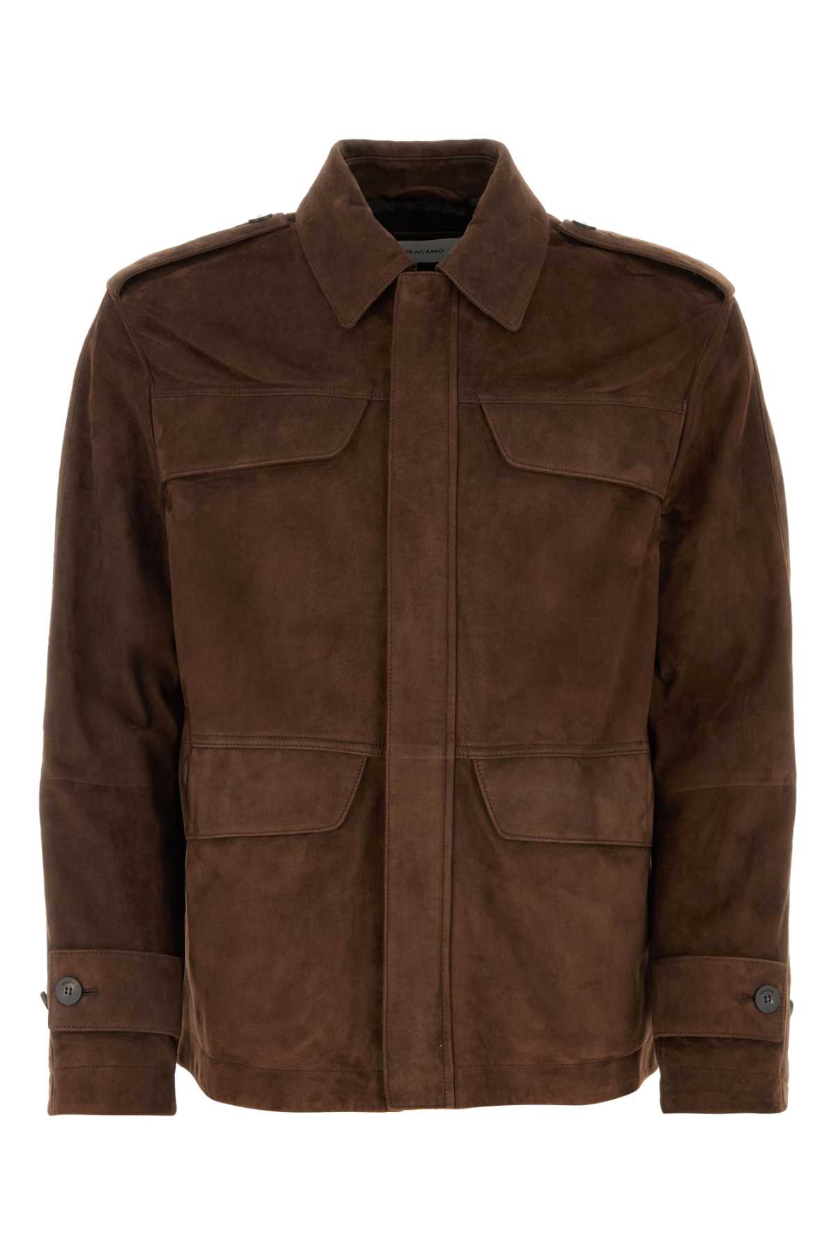 Ferragamo Brown Suede Jacket In Expresso