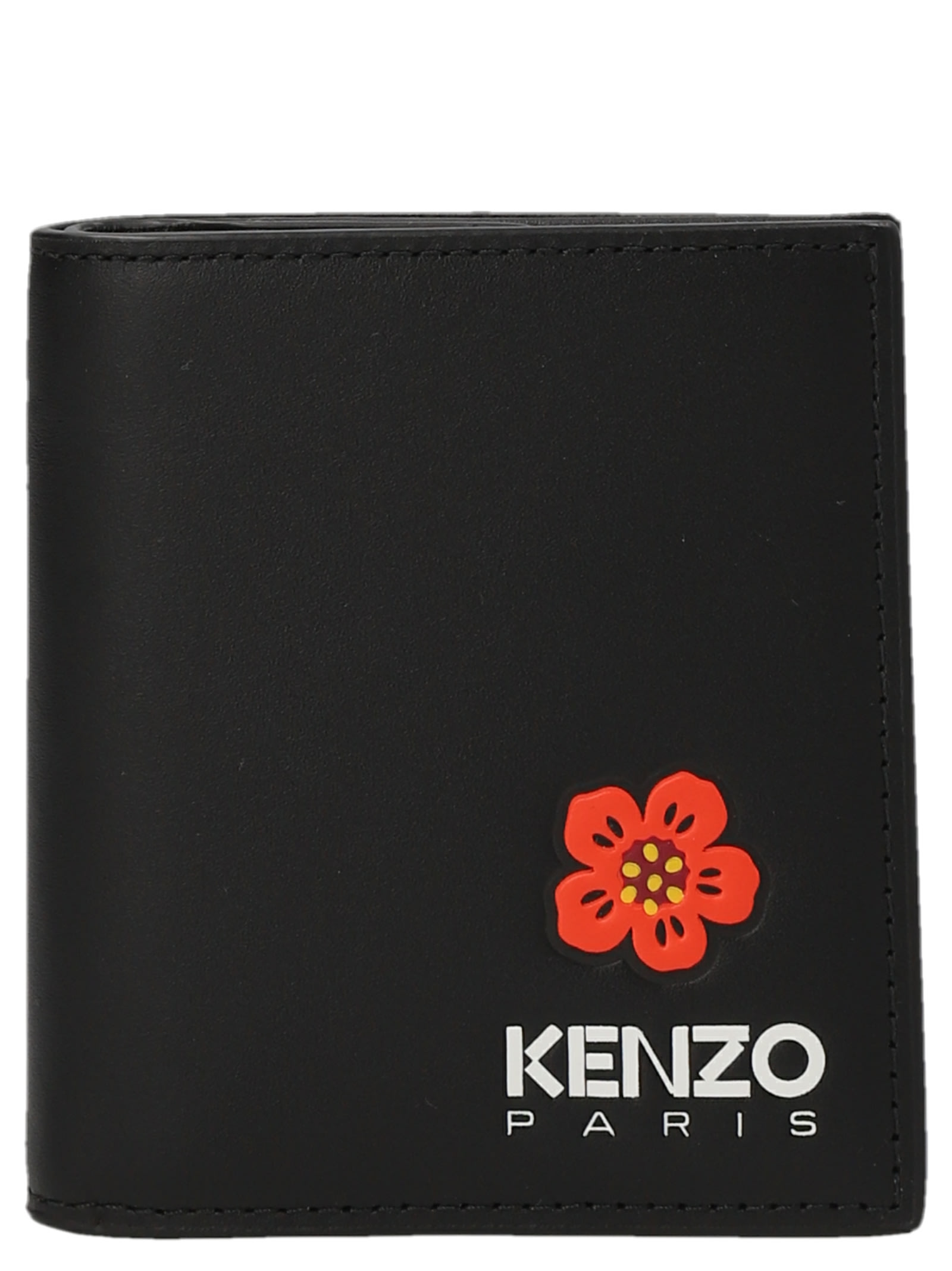 Kenzo Floral Logo-print Bi-fold Wallet In Black