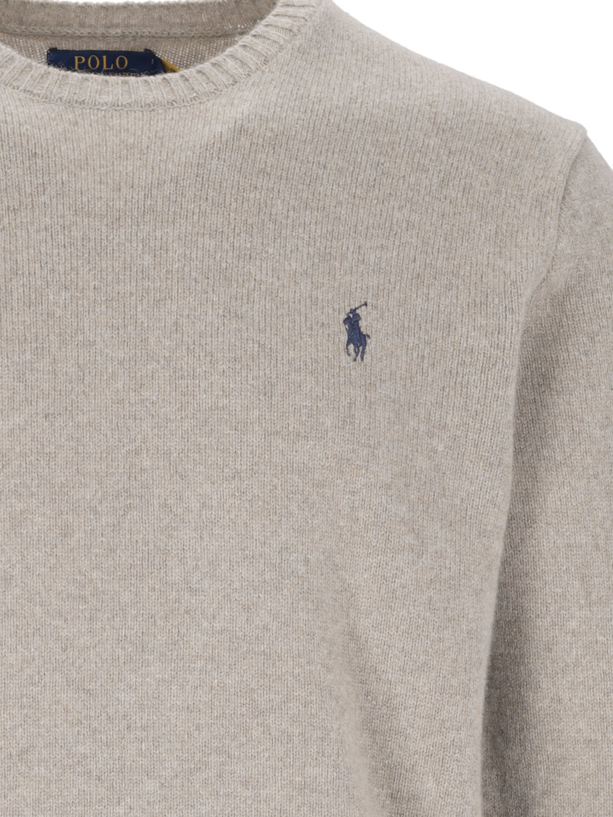 Shop Polo Ralph Lauren Logo Embroidery Sweater In Beige