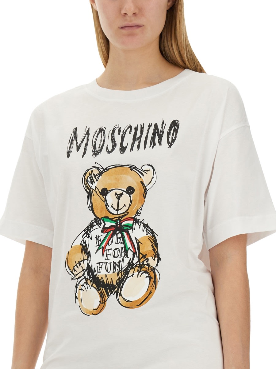 Shop Moschino Drawn Teddy Bear Dress In White