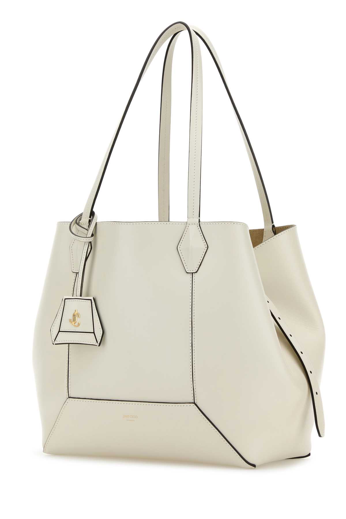 Jimmy Choo Structured Leather Shopping Bag With Diamond Stitching In White