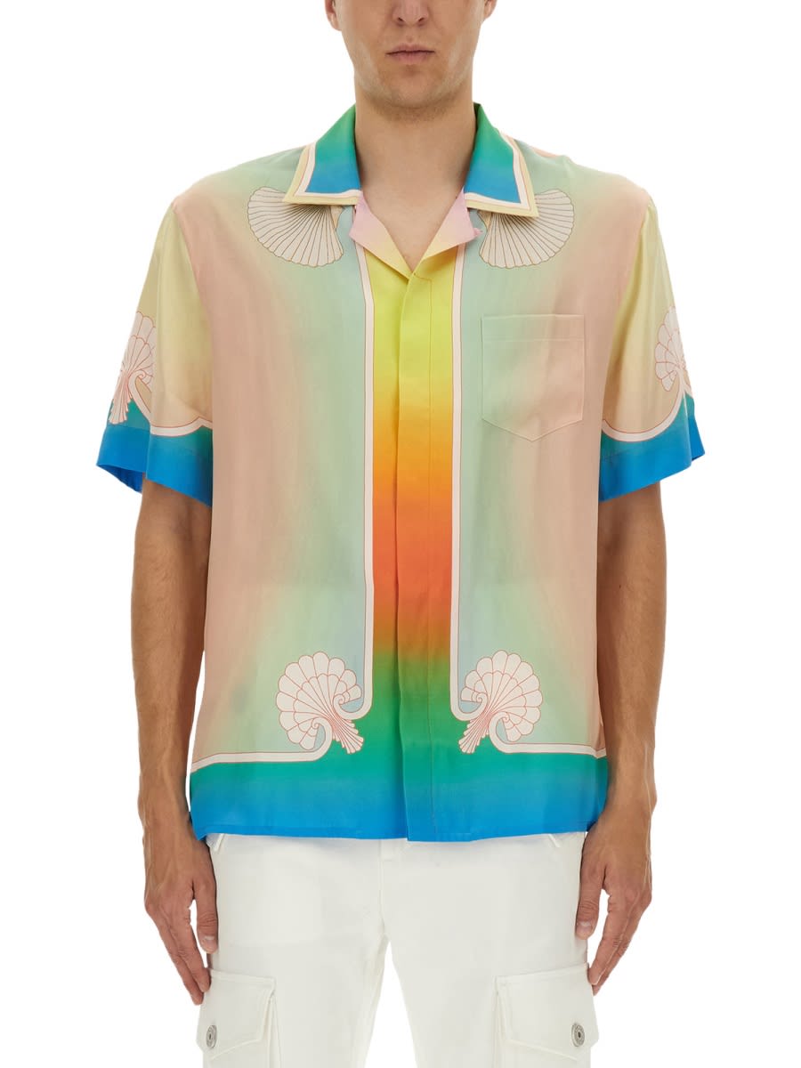 Casablanca Silk Short Sleeve Printed Shirt In Multi