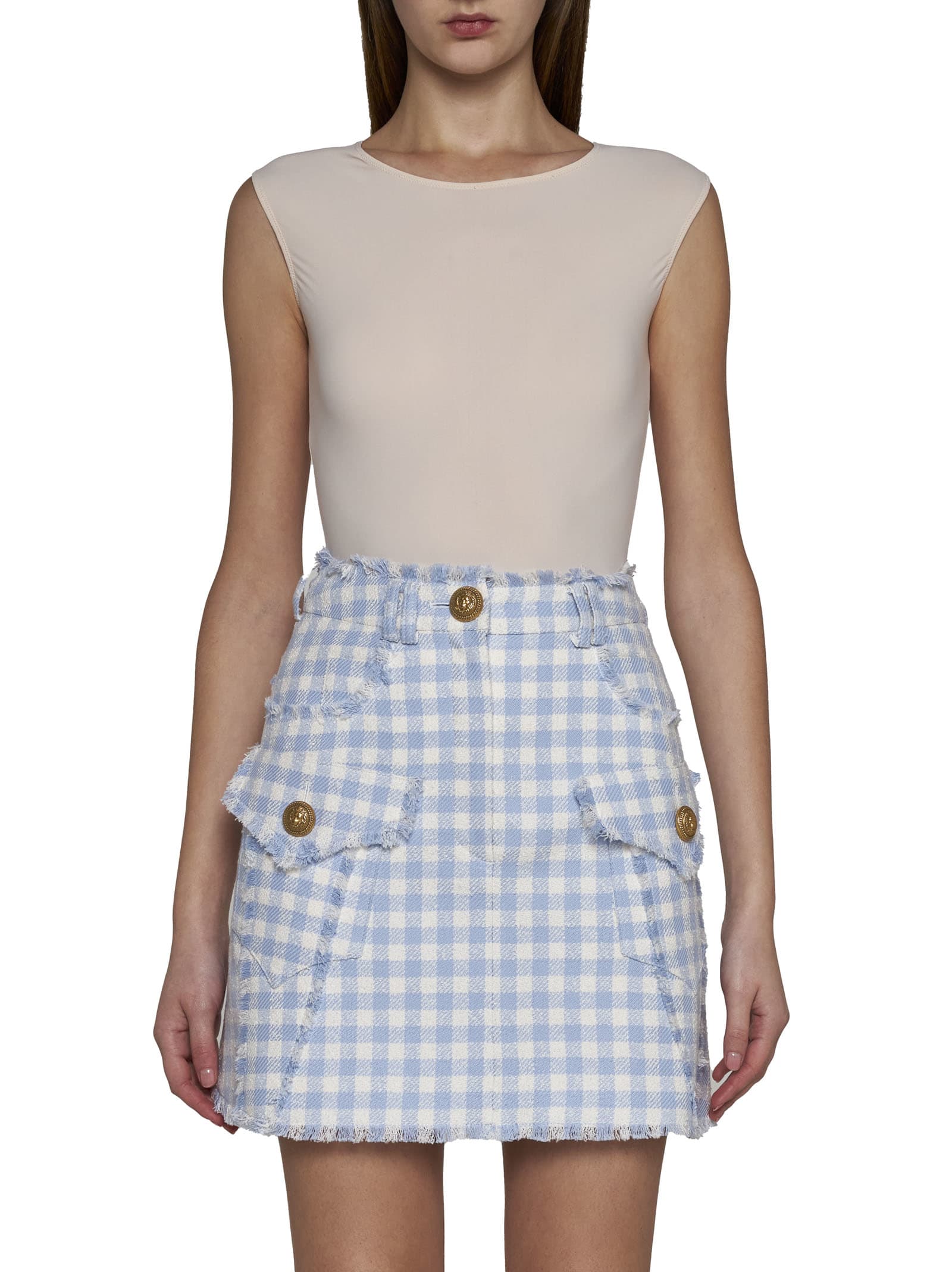 Shop Balmain Skirt In Bleu Pale/blanc