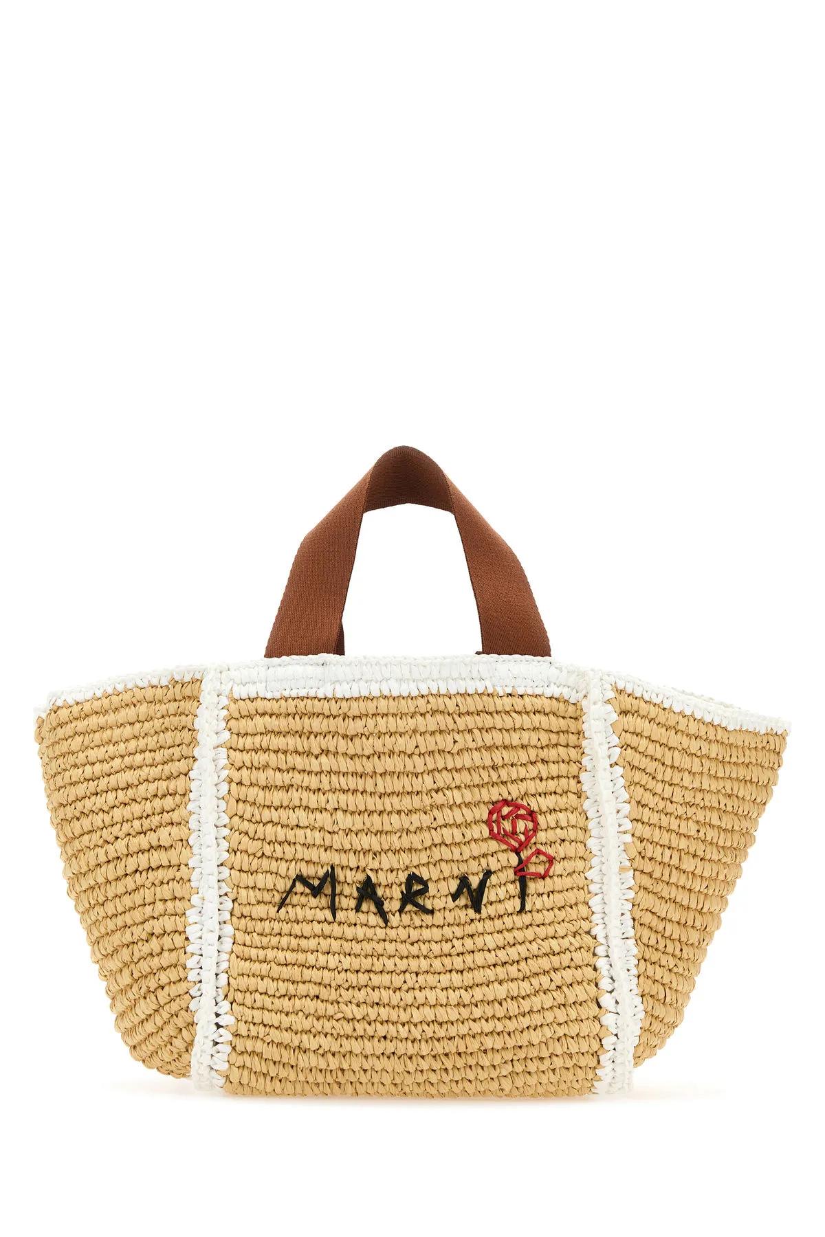 Shop Marni Raffia Shopping Bag In Beige