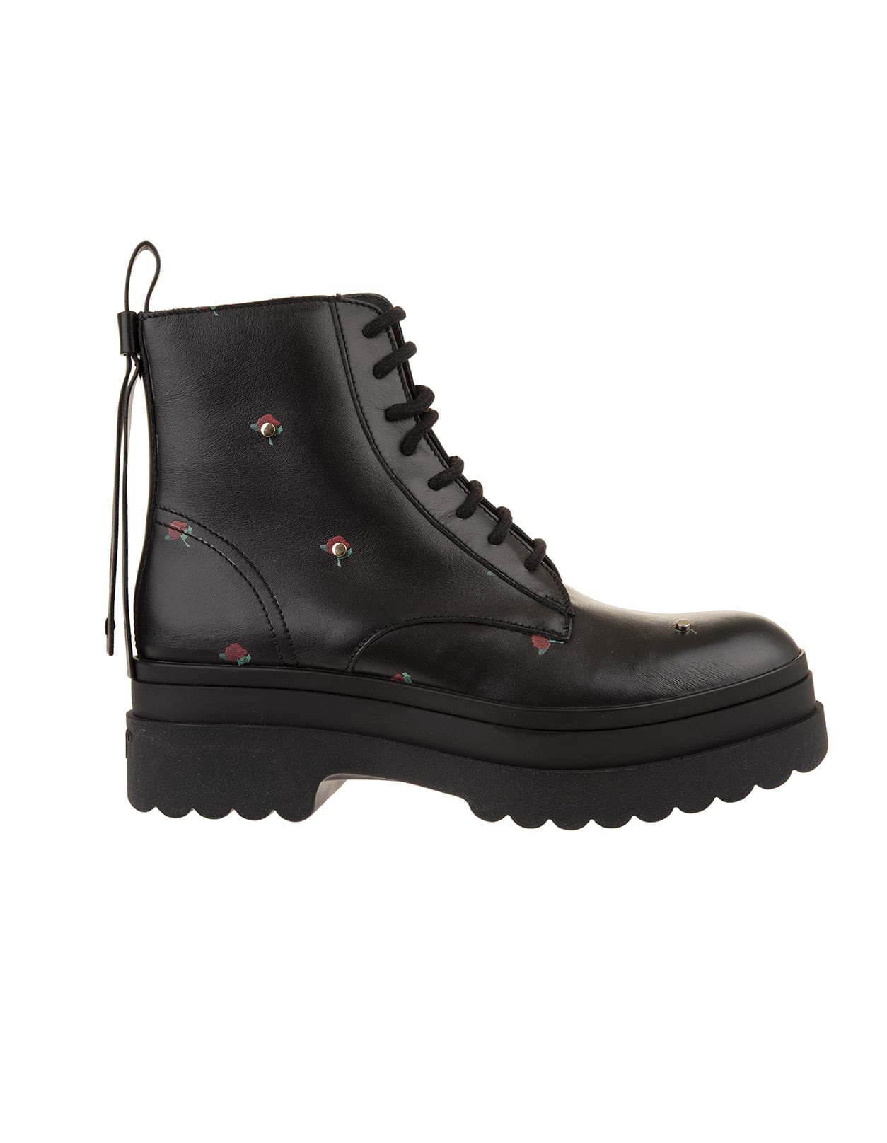 RED Valentino Black Ankle Boot With Roses Print And Studs