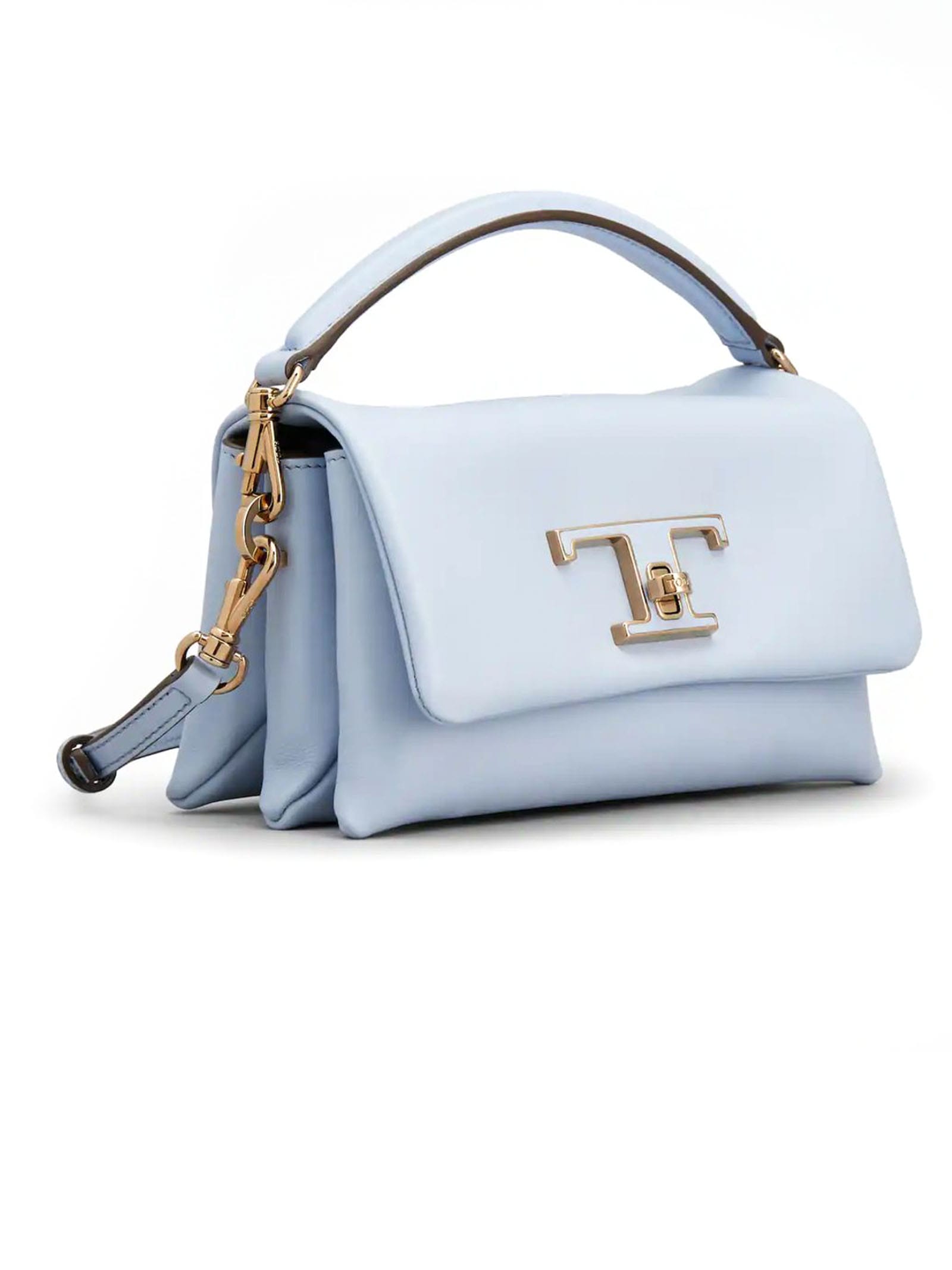 Shop Tod's T Timeless Flap Bag In Light Blue Leather, Micro