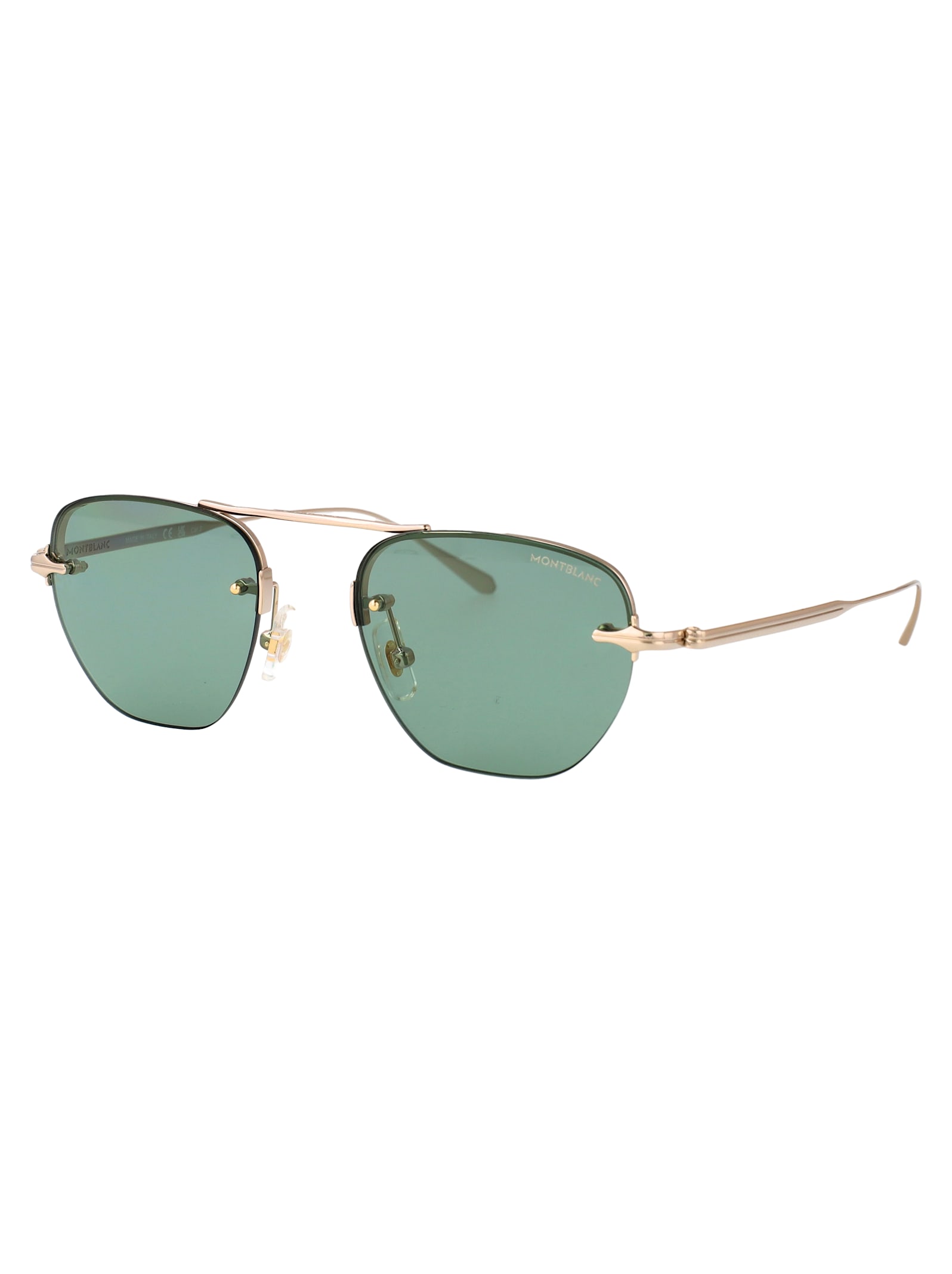 Montblanc Gold-gold-green Metal Sunglasses In Multi
