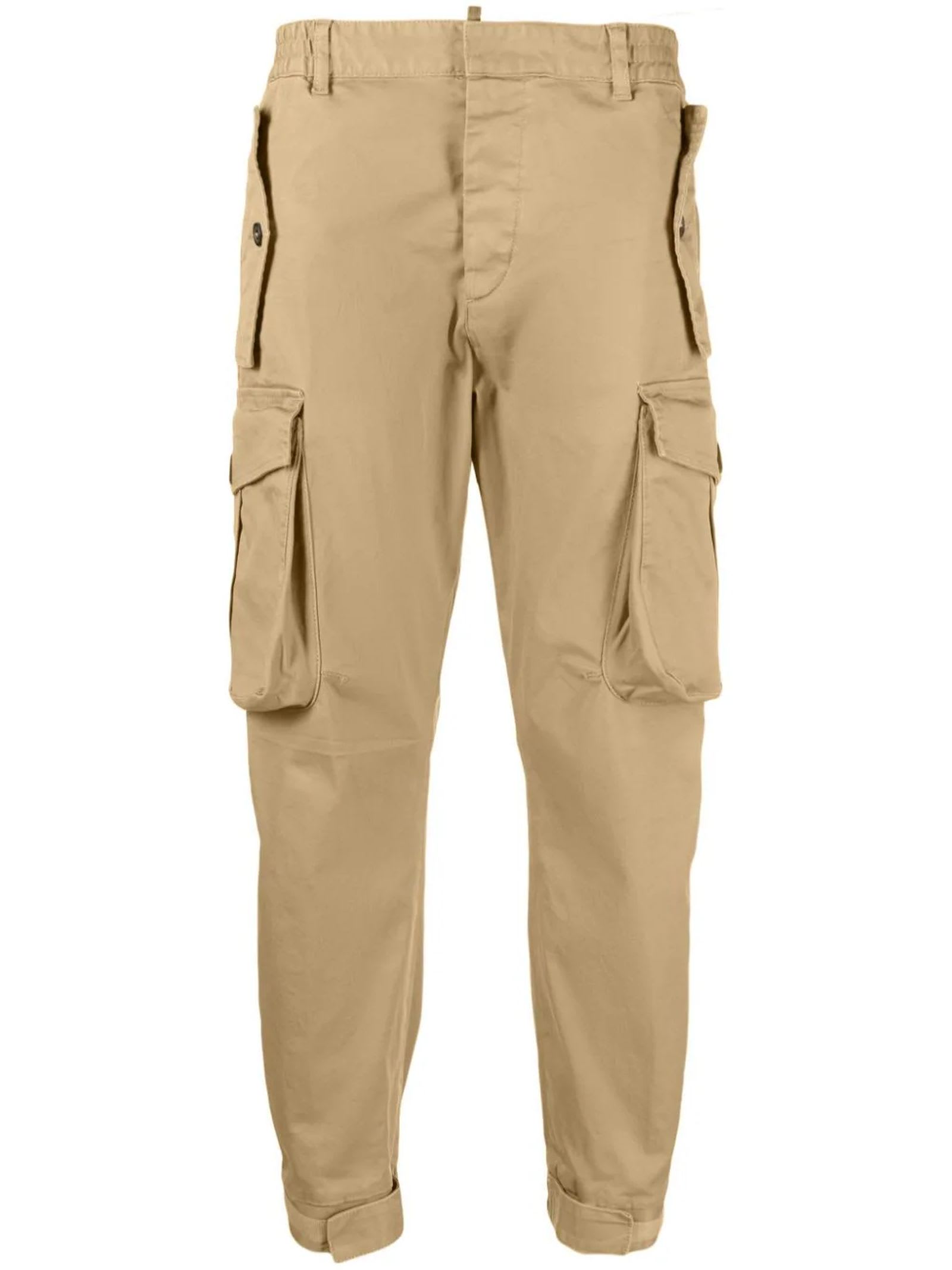 Dsquared2 Khaki Cotton Cargo Trousers In Neutral