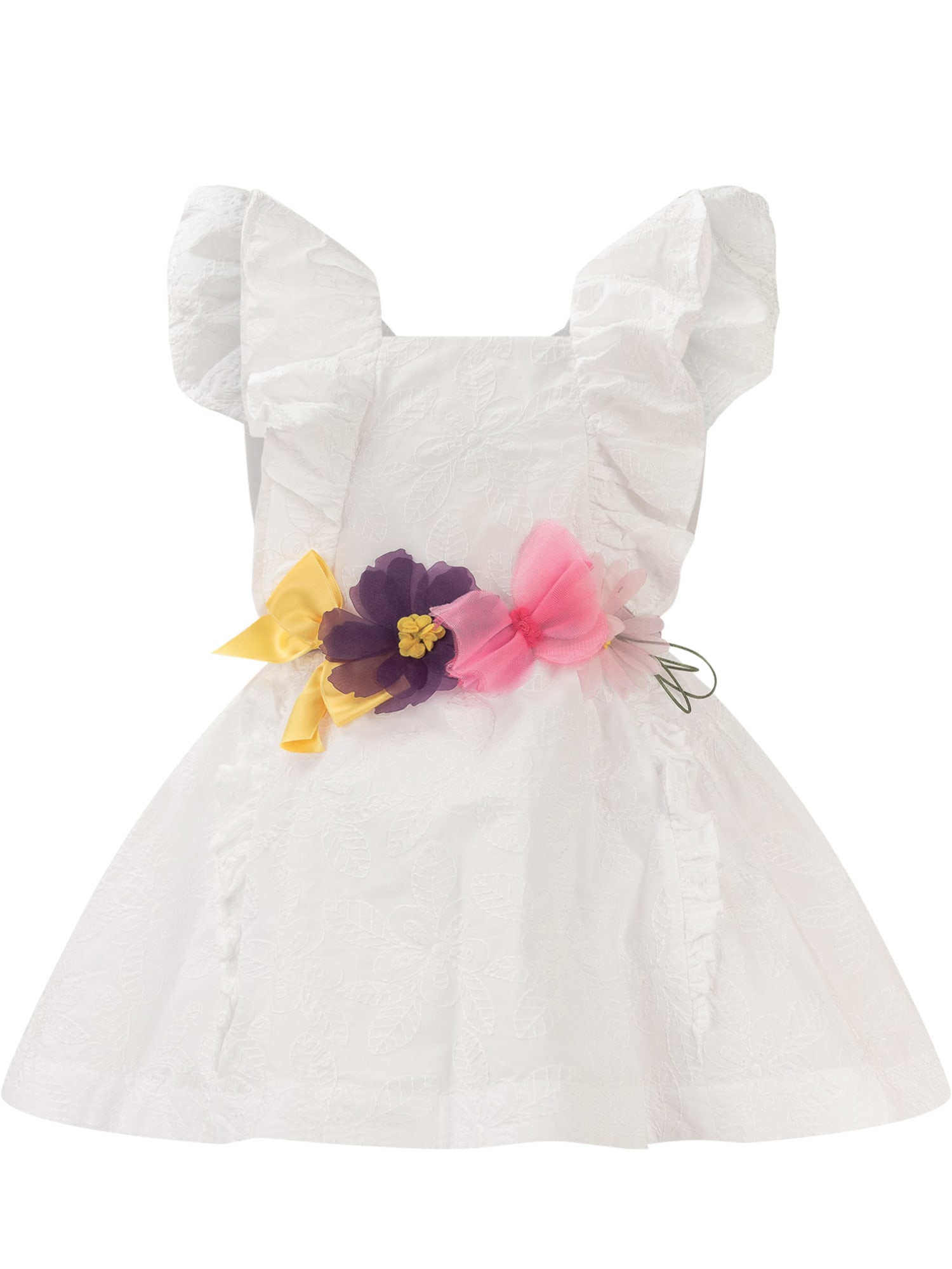Monnalisa Kids' Embroidered Dress In Bianco
