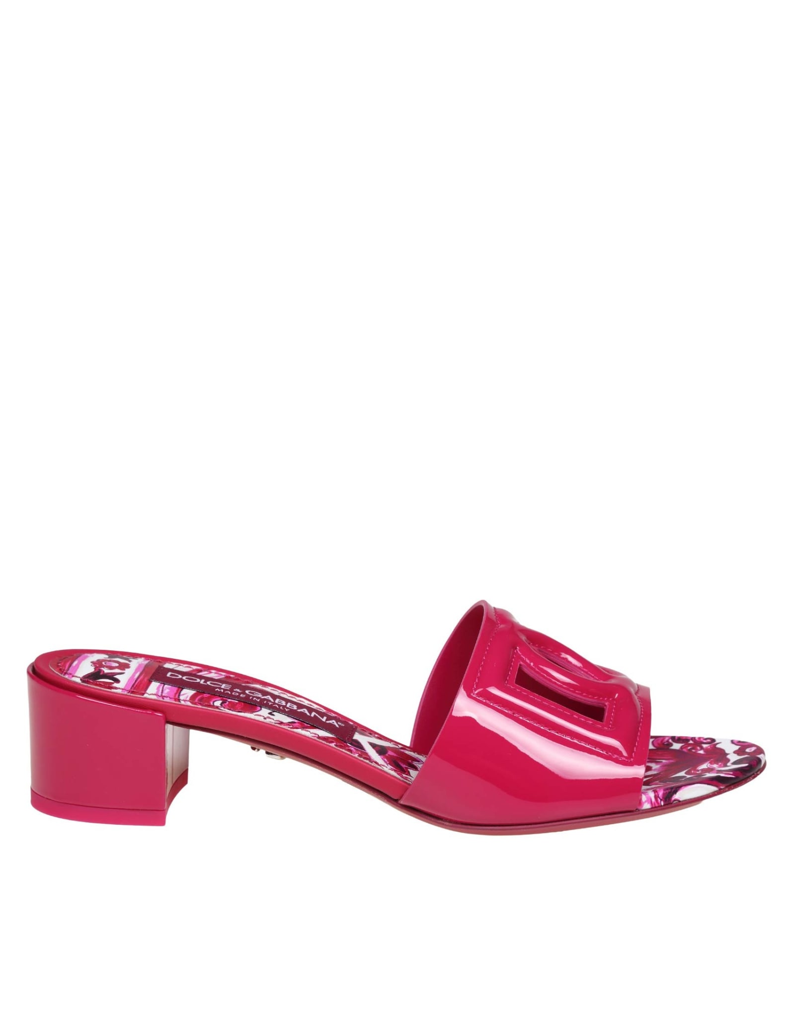 Dolce & Gabbana Slide In Patent Leather With Dg Logo In Pink