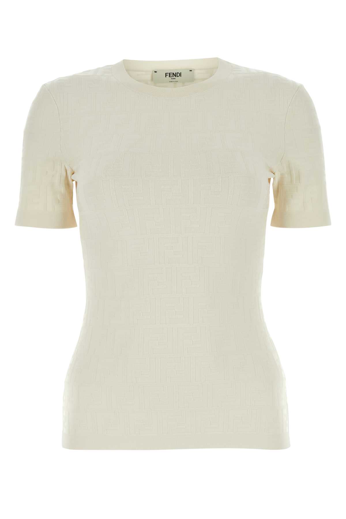 Shop Fendi Ivory Stretch Viscose Blend T-shirt In White